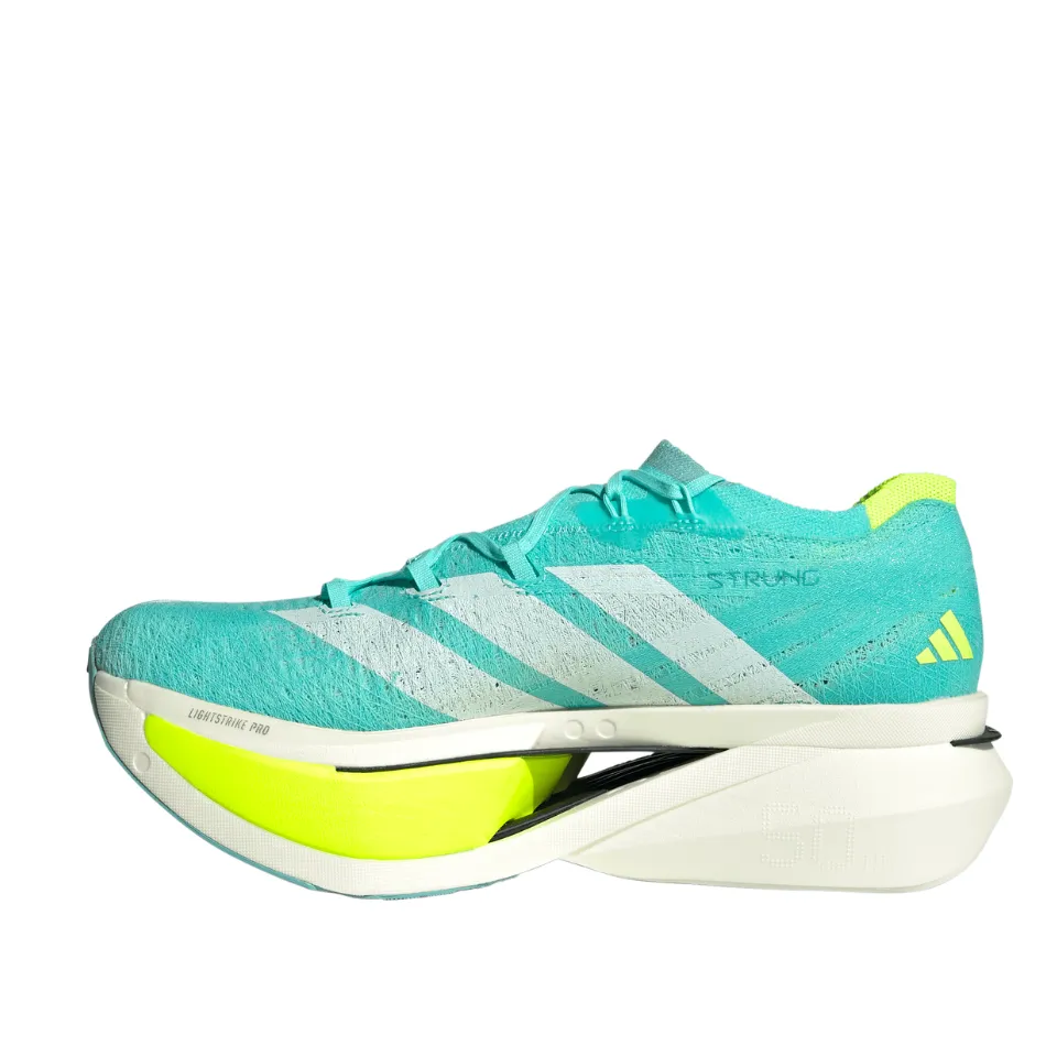 Genuine Leather Adidas Unisex Adizero Prime X3 Strung Running Shoes in Flash Aqua/Zero Metalic/Lucid Lemon AW25