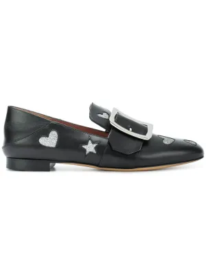 Bally Janelle Hearts Women's 6221029 Black Leather Loafers Soft Insole Power Path