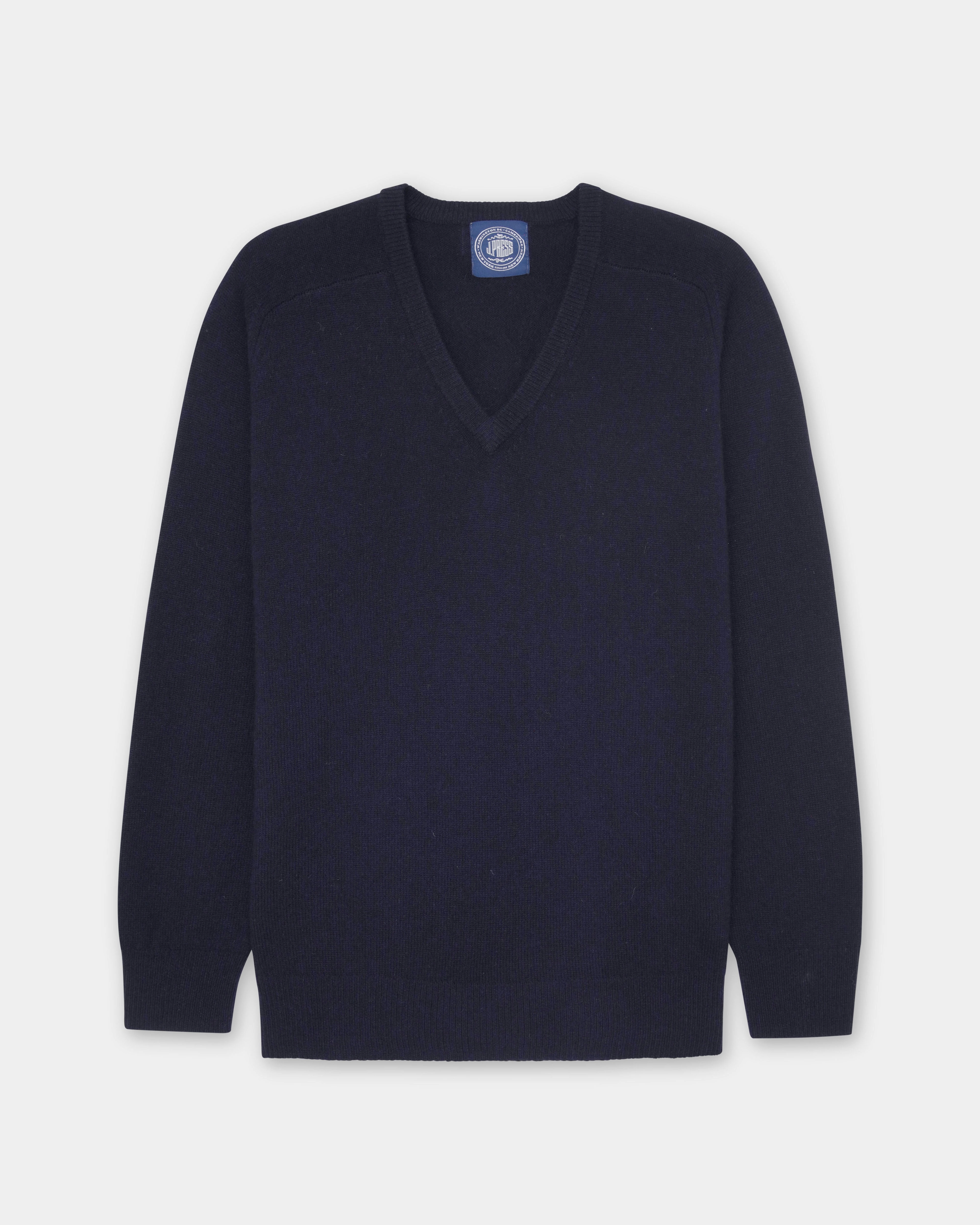 Navy Lambswool V-neck Sweater Wrinkle Free Material