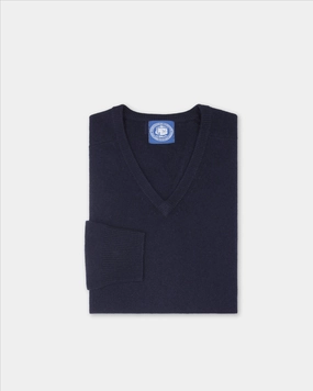 Soft And Comfortable Snug & Stylish Navy Lambswool V-neck Sweater