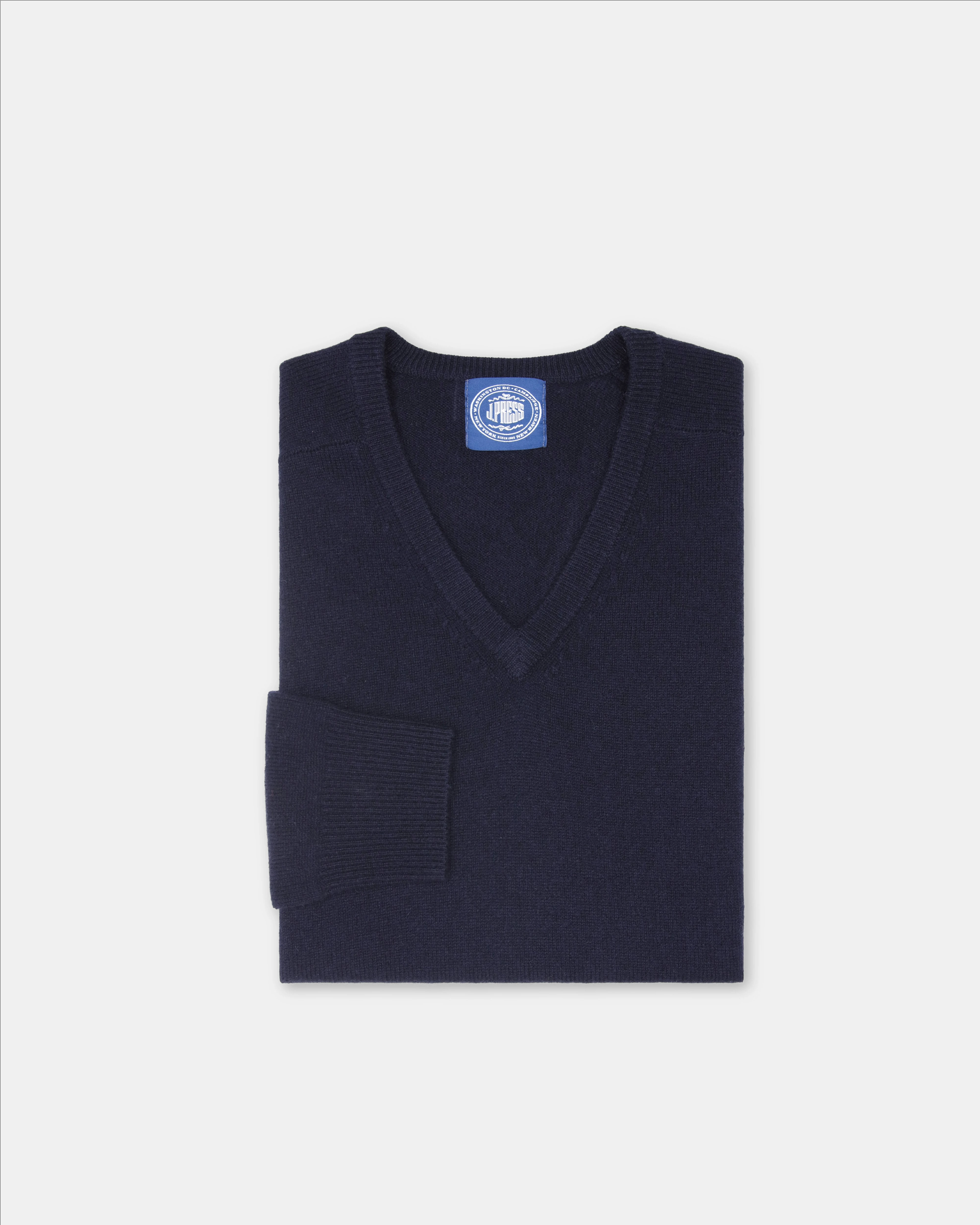 Outdoor Comfort Moisture Wicking Technology Navy Lambswool V-neck Sweater