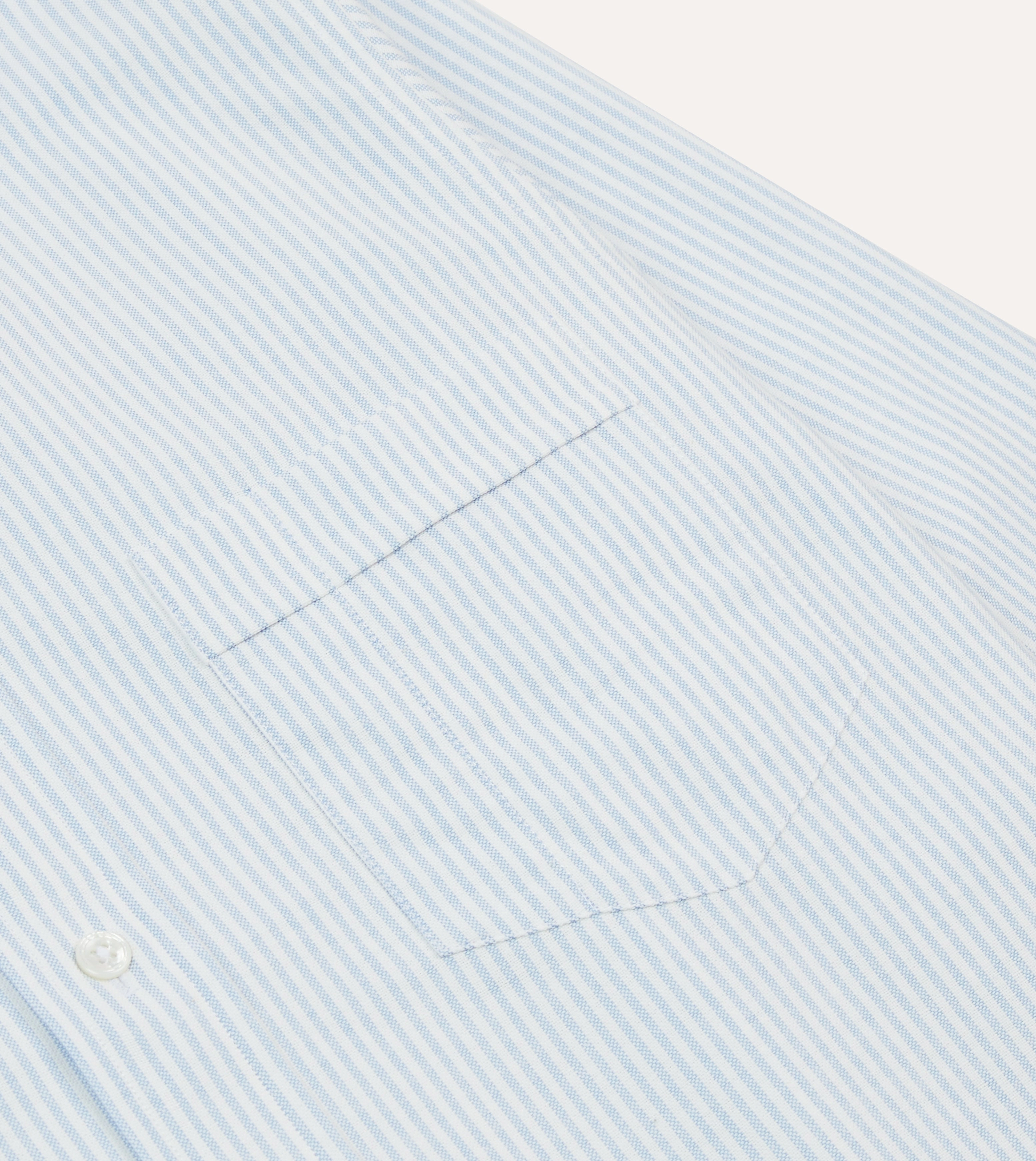 Light Blue and White Ticking Stripe Cotton Oxford Cloth Long Point Collar Shirt Floral Motif