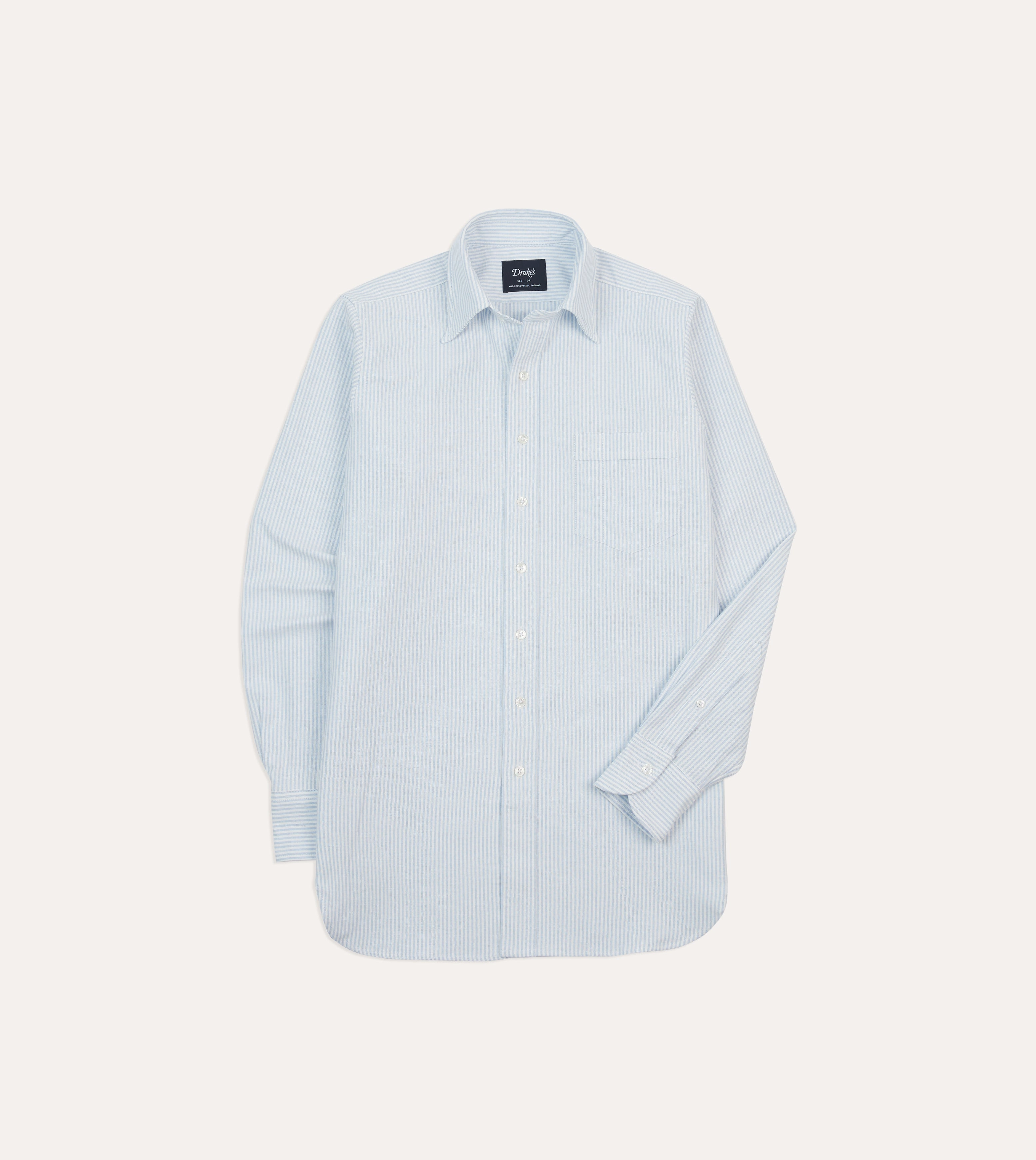 Camouflage Style Eco Friendly Dye Light Blue and White Ticking Stripe Cotton Oxford Cloth Long Point Collar Shirt