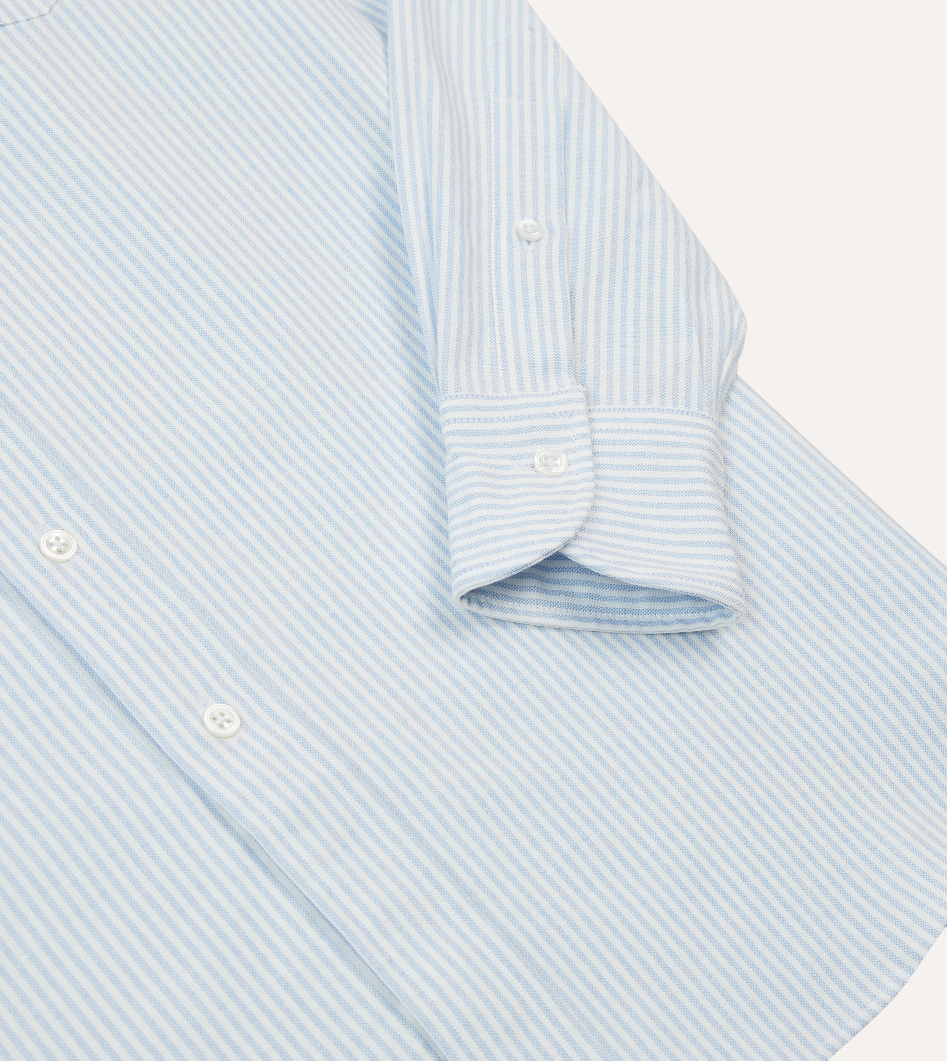 Light Blue and White Ticking Stripe Cotton Oxford Cloth Long Point Collar Shirt Casual Hangout