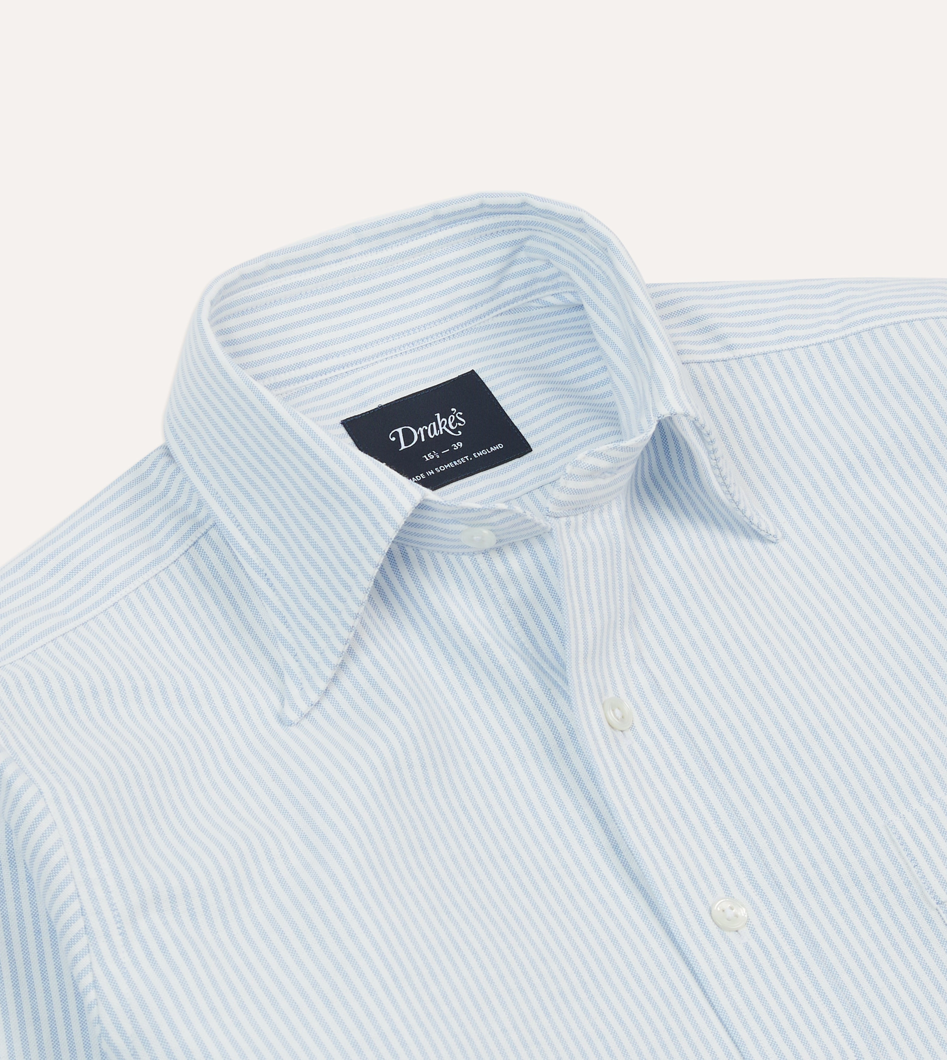 Zip Front Light Blue and White Ticking Stripe Cotton Oxford Cloth Long Point Collar Shirt
