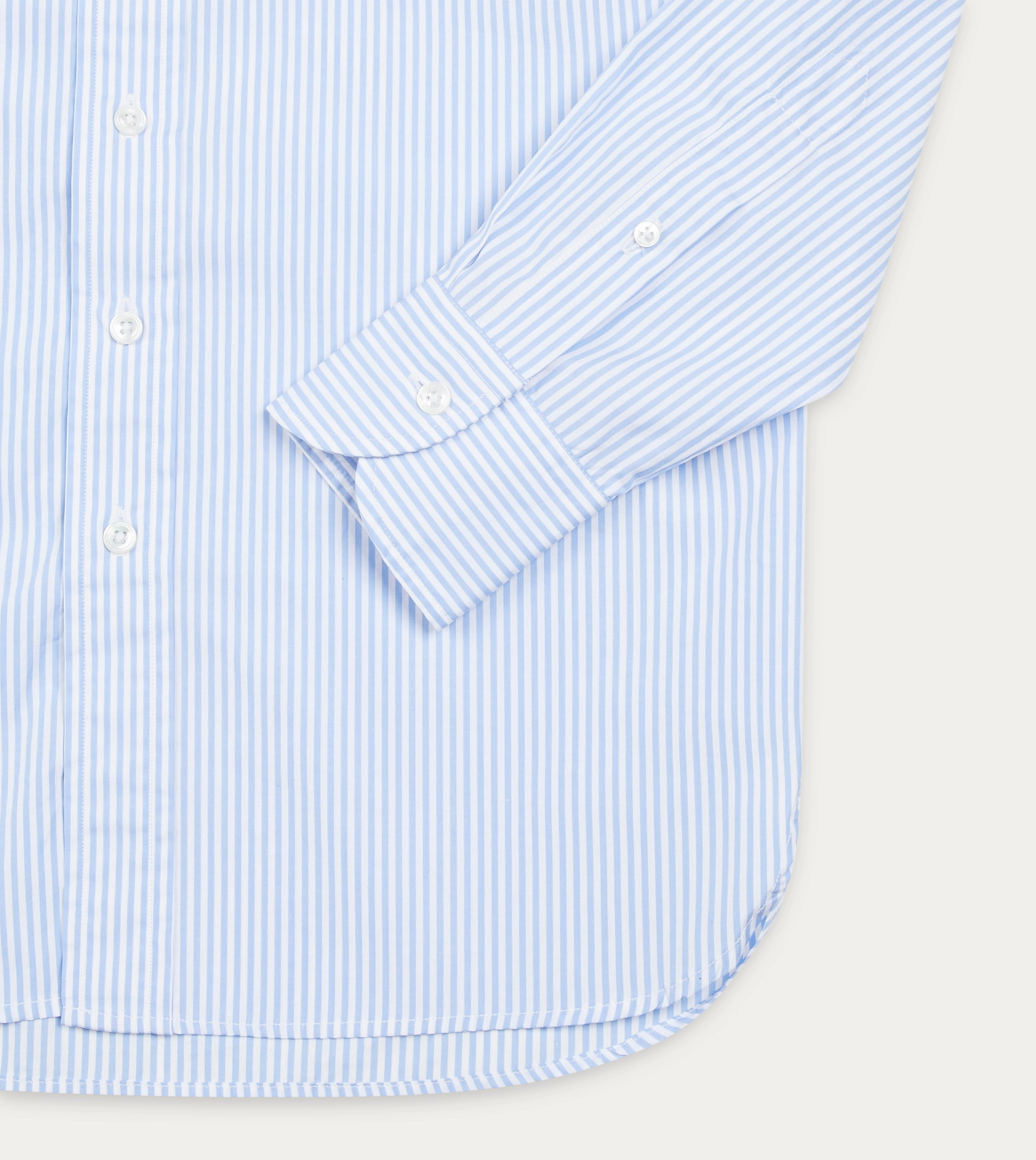 Light Blue Bengal Stripe Cotton Poplin Button-Down Shirt Soft Texture Trendsetting