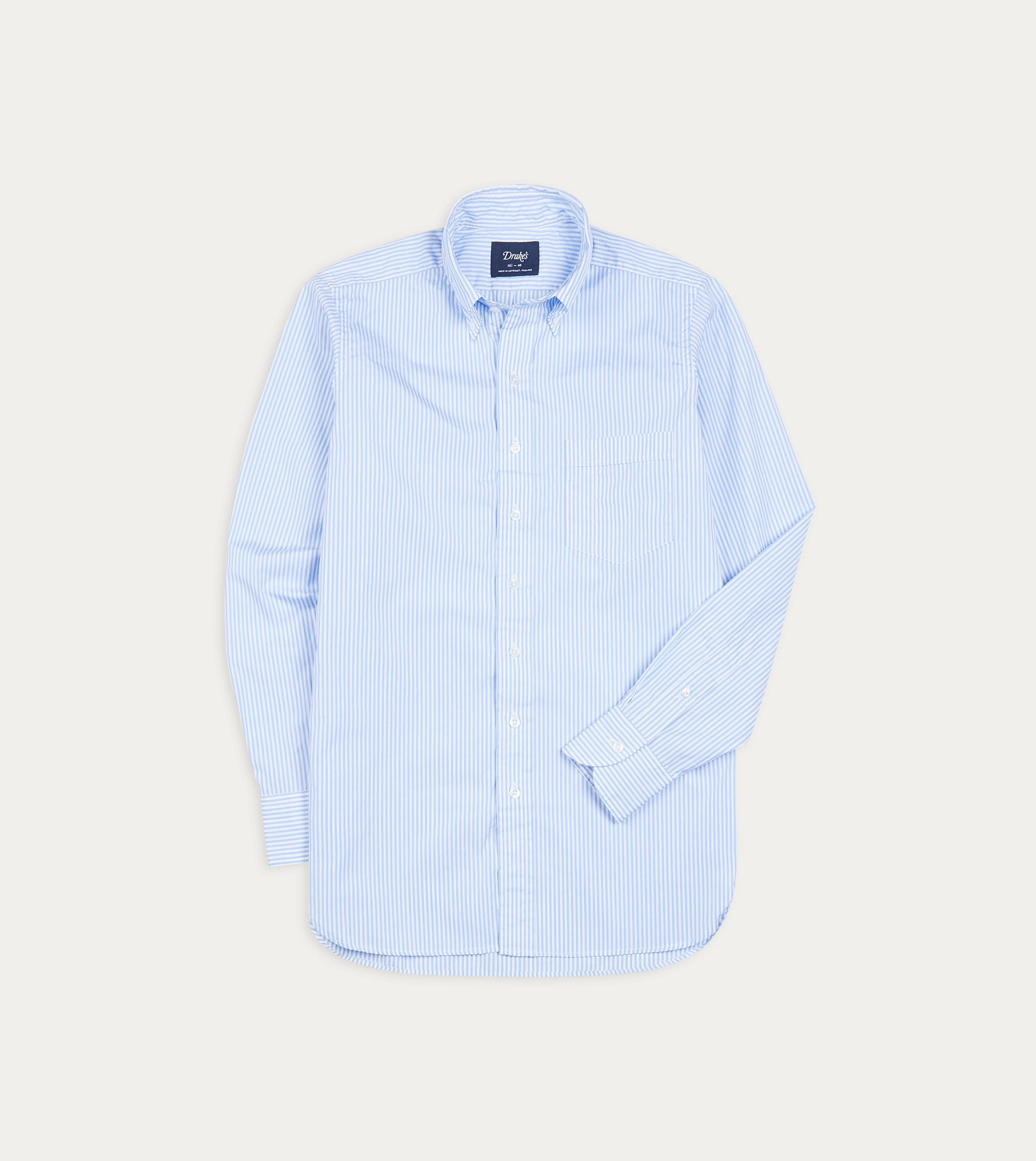 Oversized Fit Light Blue Bengal Stripe Cotton Poplin Button-Down Shirt