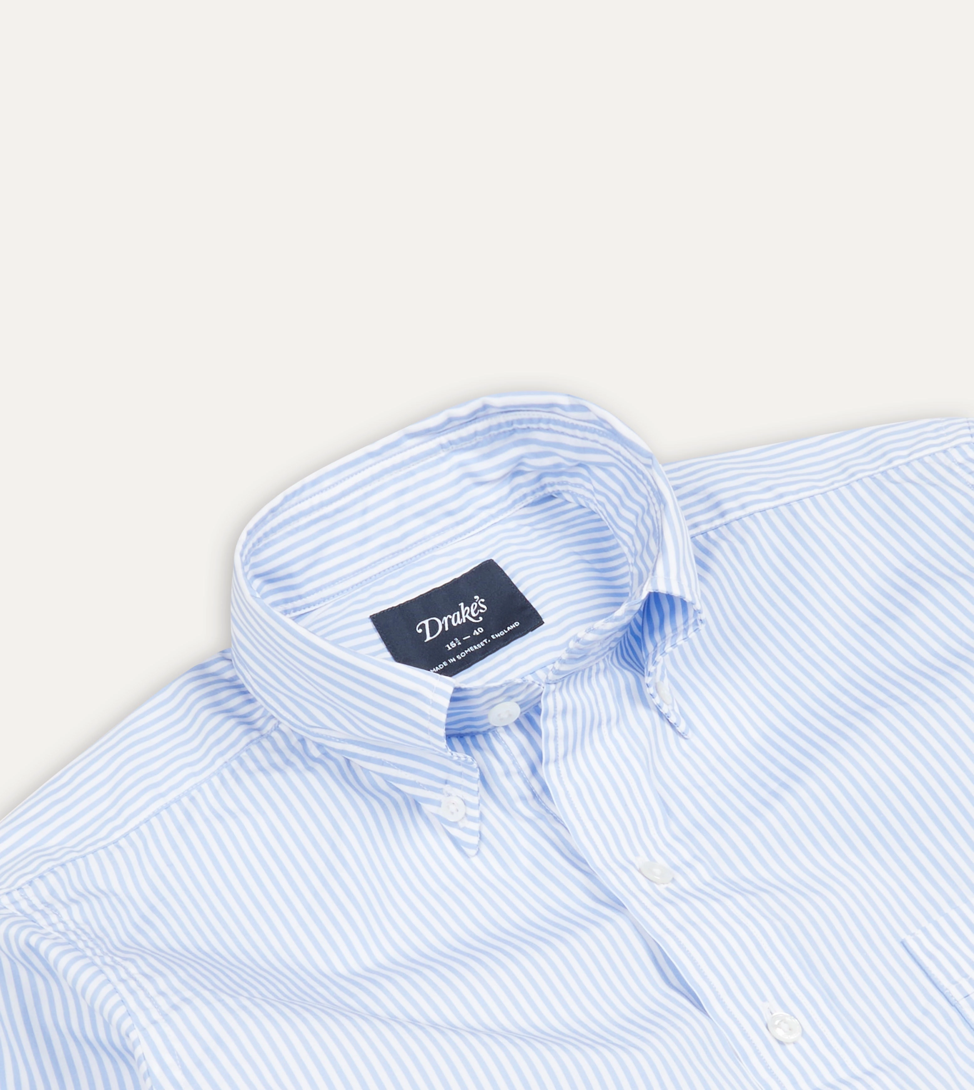 Thermoregulating Layer Durable Fabric Light Blue Bengal Stripe Cotton Poplin Button-Down Shirt