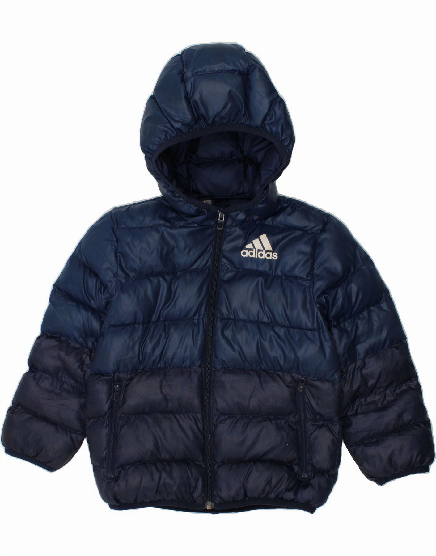 Adaptive Temperature Control Abrasion resistant ADIDAS Boys Hooded Padded Jacket 6-7 Years Navy Blue Polyester