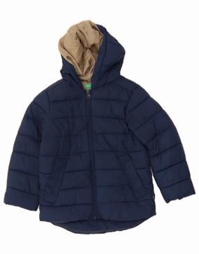 Eye - Catching BENETTON Boys Hooded Padded Jacket 6-7 Years Small Navy Blue Polyester