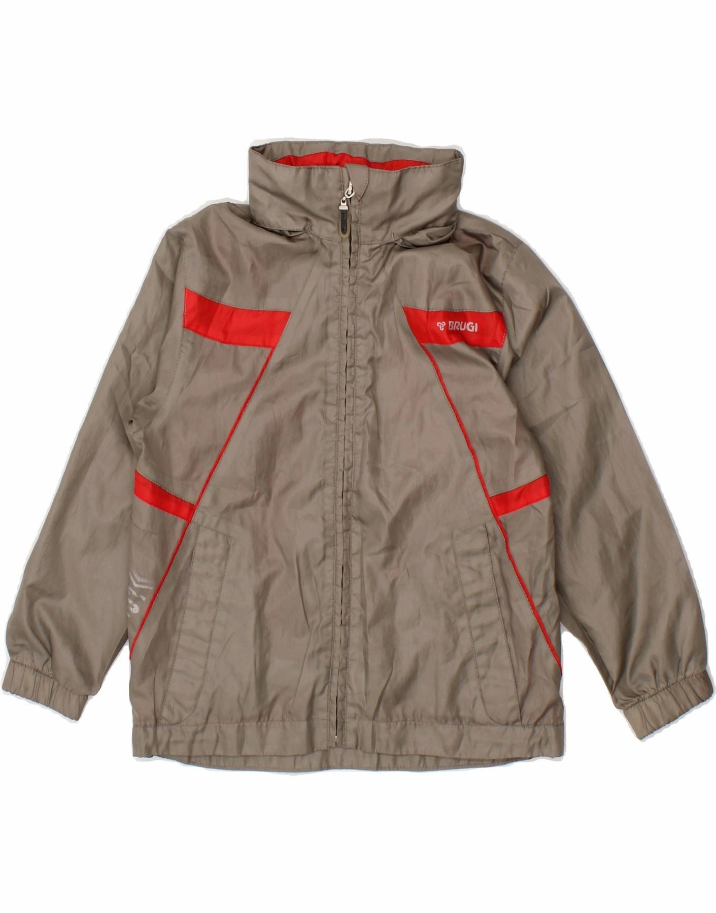 BRUGI Boys Hooded Windbreaker Jacket 5-6 Years Grey Colourblock Polyester suitable for extreme sports