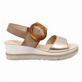 Durable Build Ankle Fit Women's Sandal Wedge Champagne In Tan