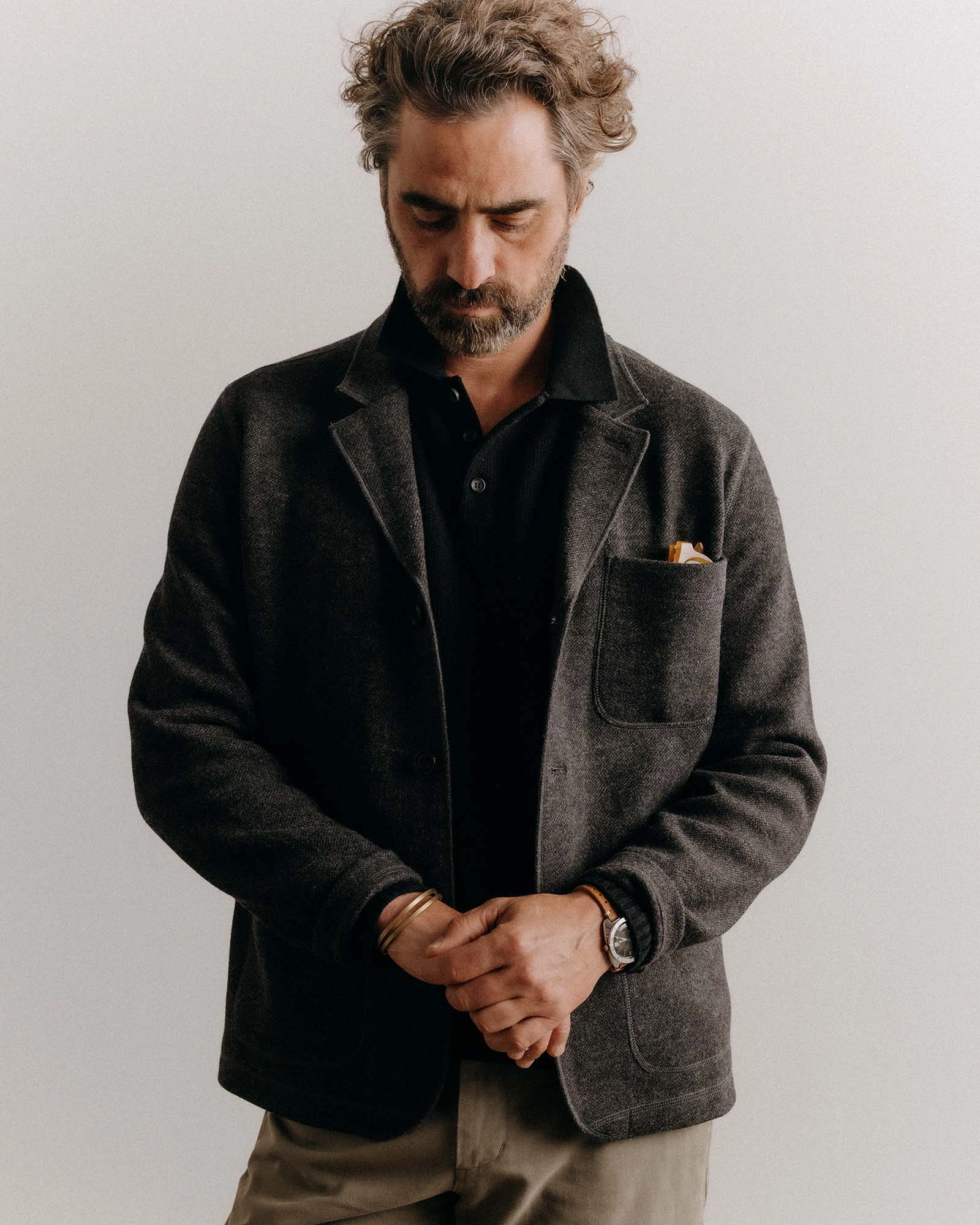 Cozy Must-Have Light Knit The Evans Blazer in Charcoal Birdseye Wool
