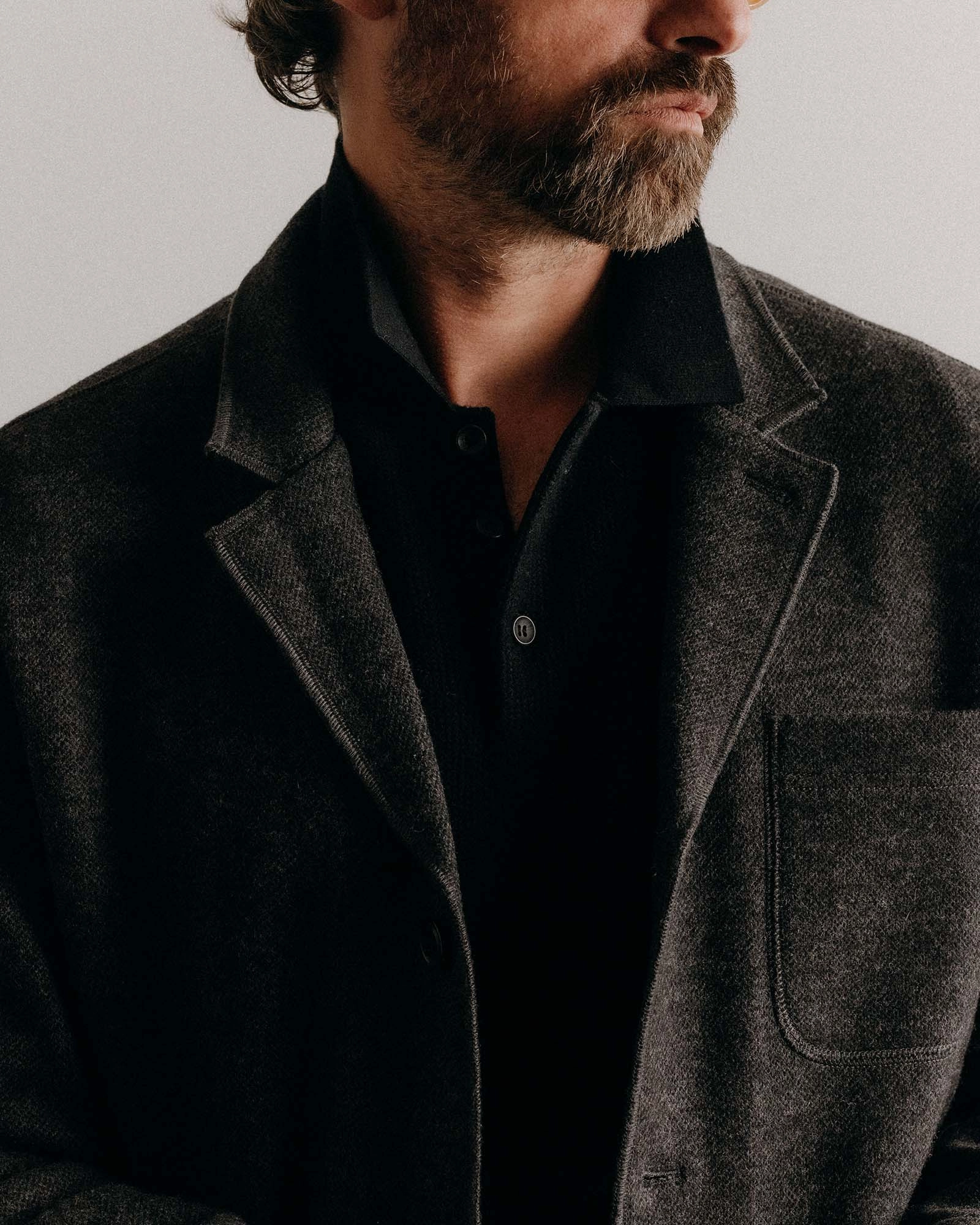 The Evans Blazer in Charcoal Birdseye Wool Machine Washable Design