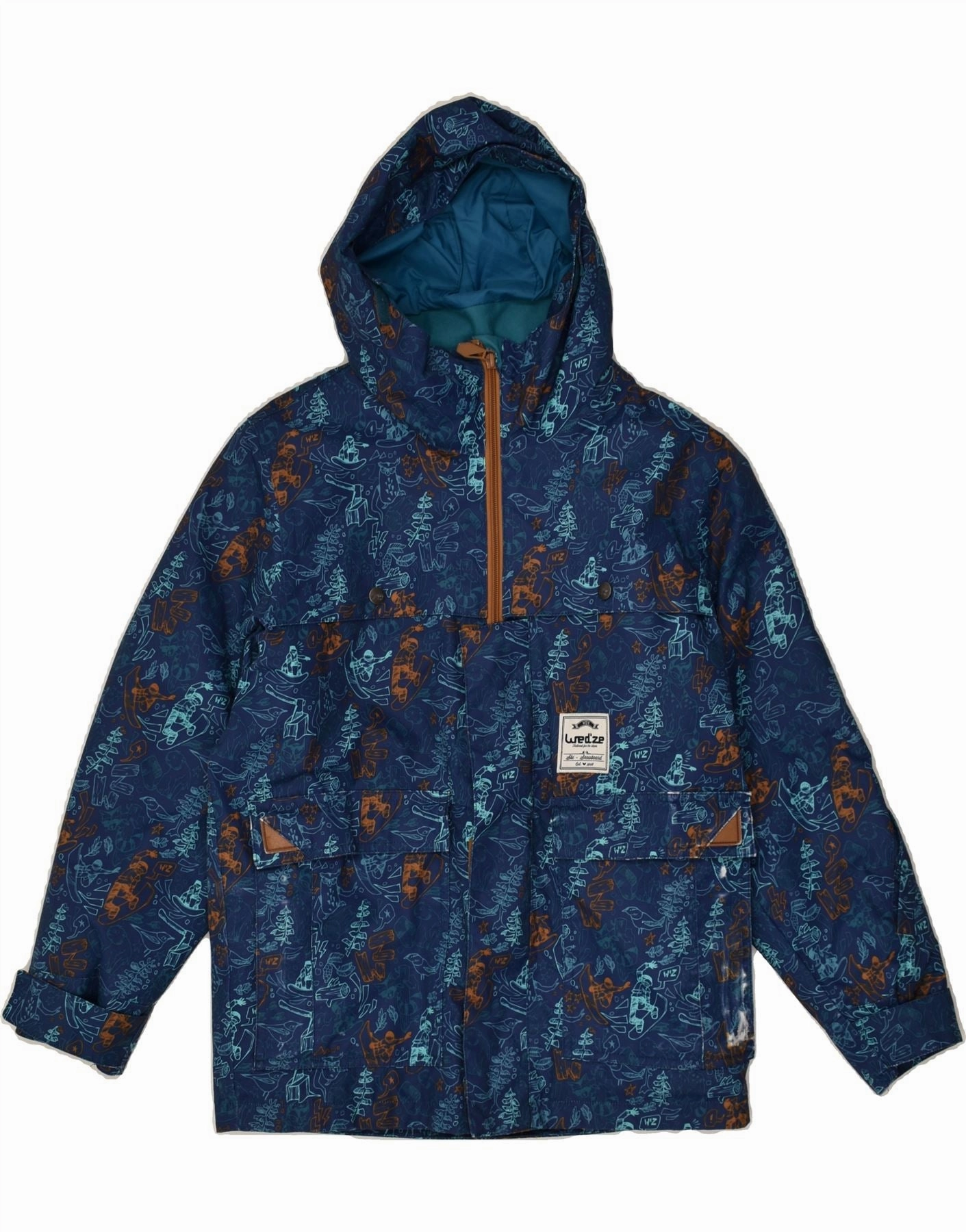 WED ZE Boys Graphic Hooded Windbreaker Jacket 11-12 Years Navy Blue Breathable wear Fashion Finish