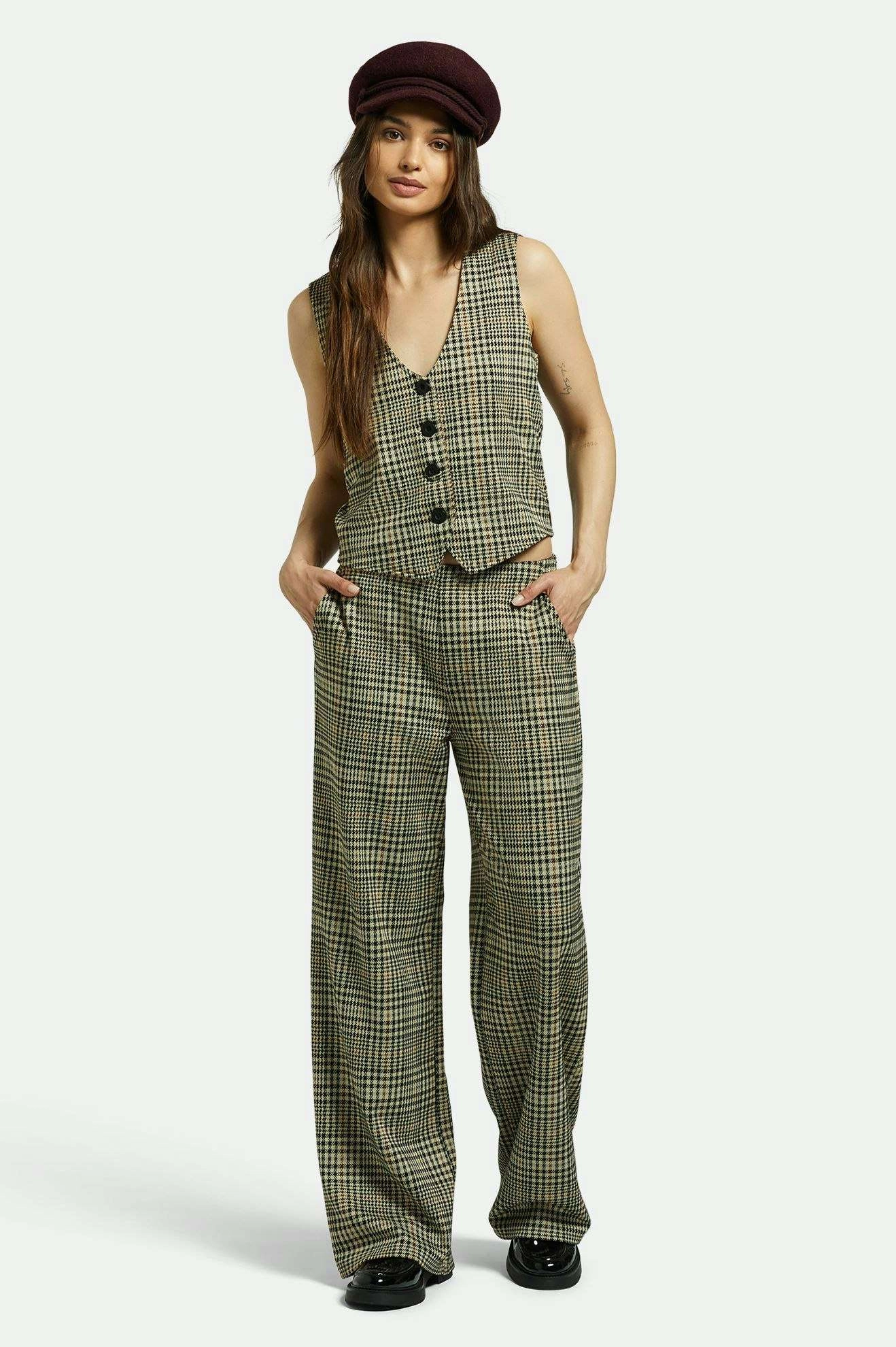 Layer-Friendly Menswear Plaid Leisure Trouser Pant - Winter White/Black Plaid
