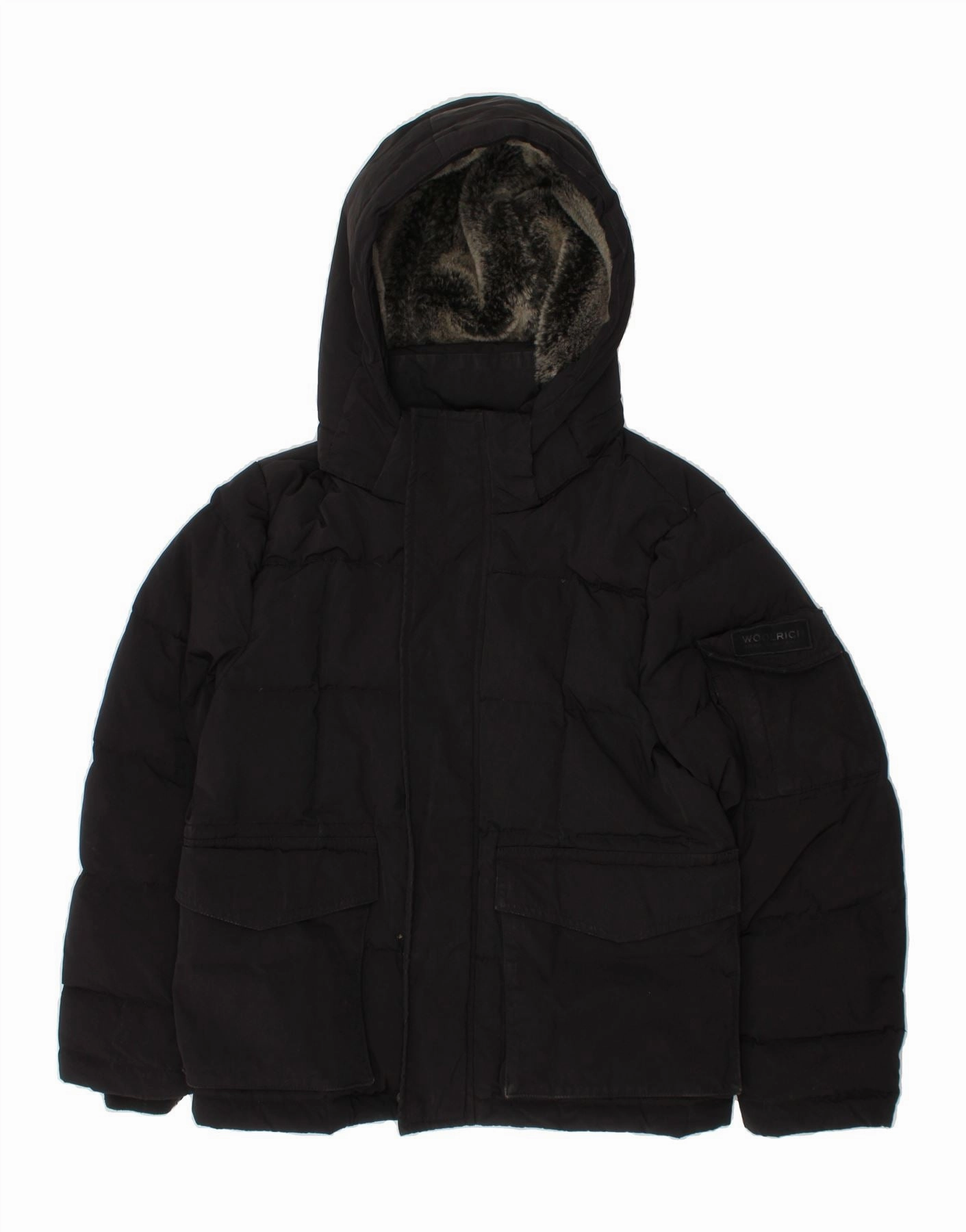 snowboarder Water Repellent Finish WOOLRICH Boys Hooded Padded Jacket 7-8 Years Black Polyester