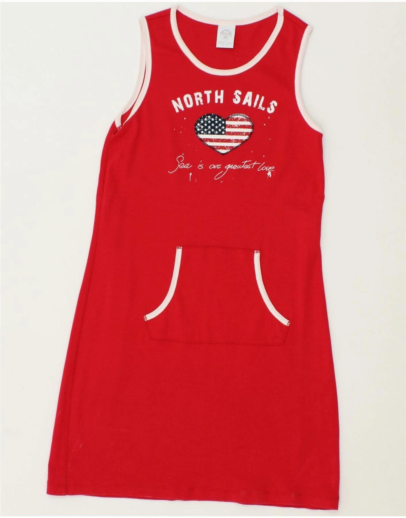 Layer Ready Zip Closure NORTH SAILS Girls Graphic Sleeveless T-Shirt Dress 13-14 Years Red Cotton