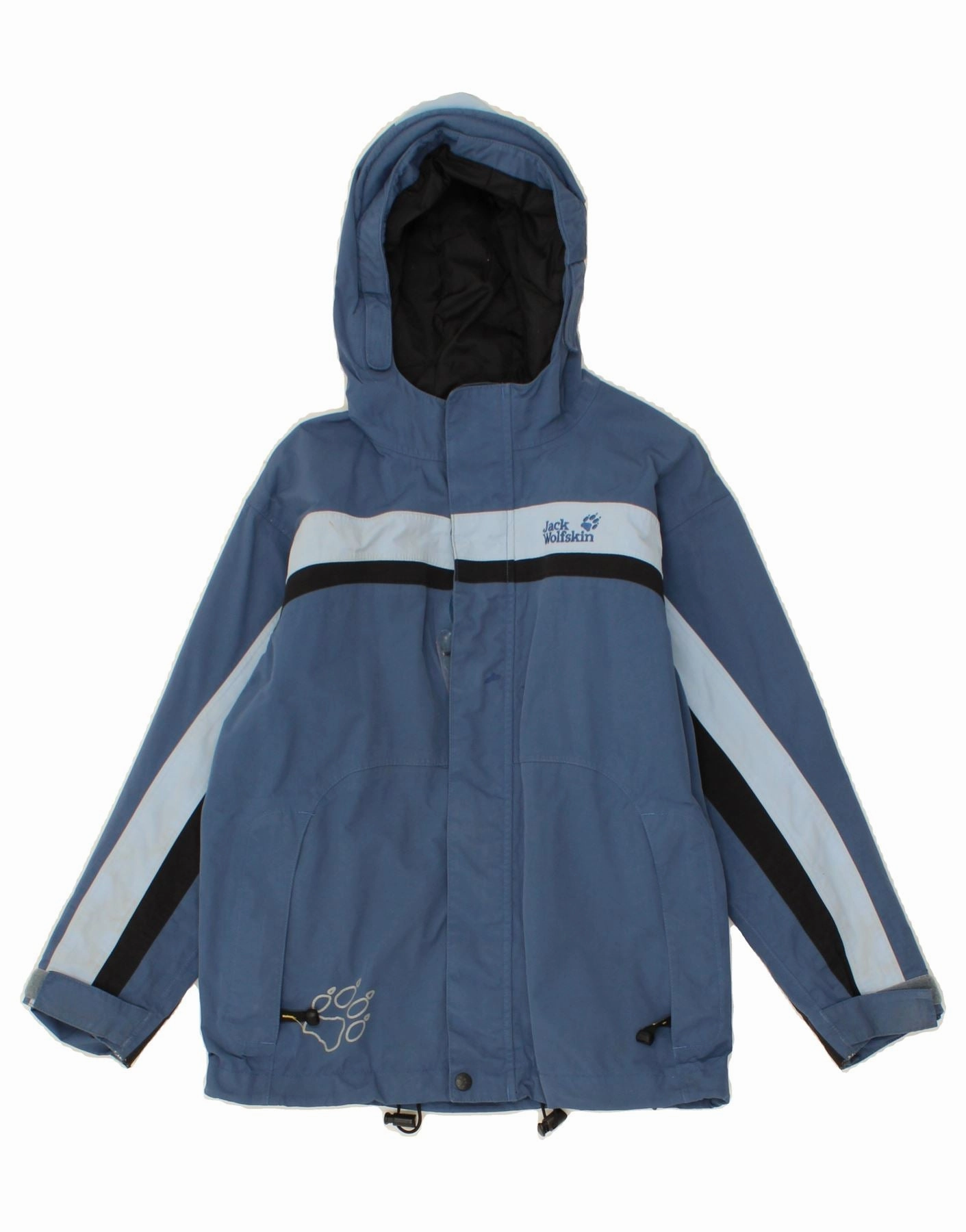 Authorize JACK WOLFSKIN Boys Graphic Hooded Rain Jacket 9-10 Years Navy Blue