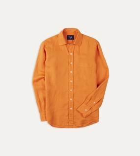 Yellow Linen Spread Collar Shirt Checkered Print