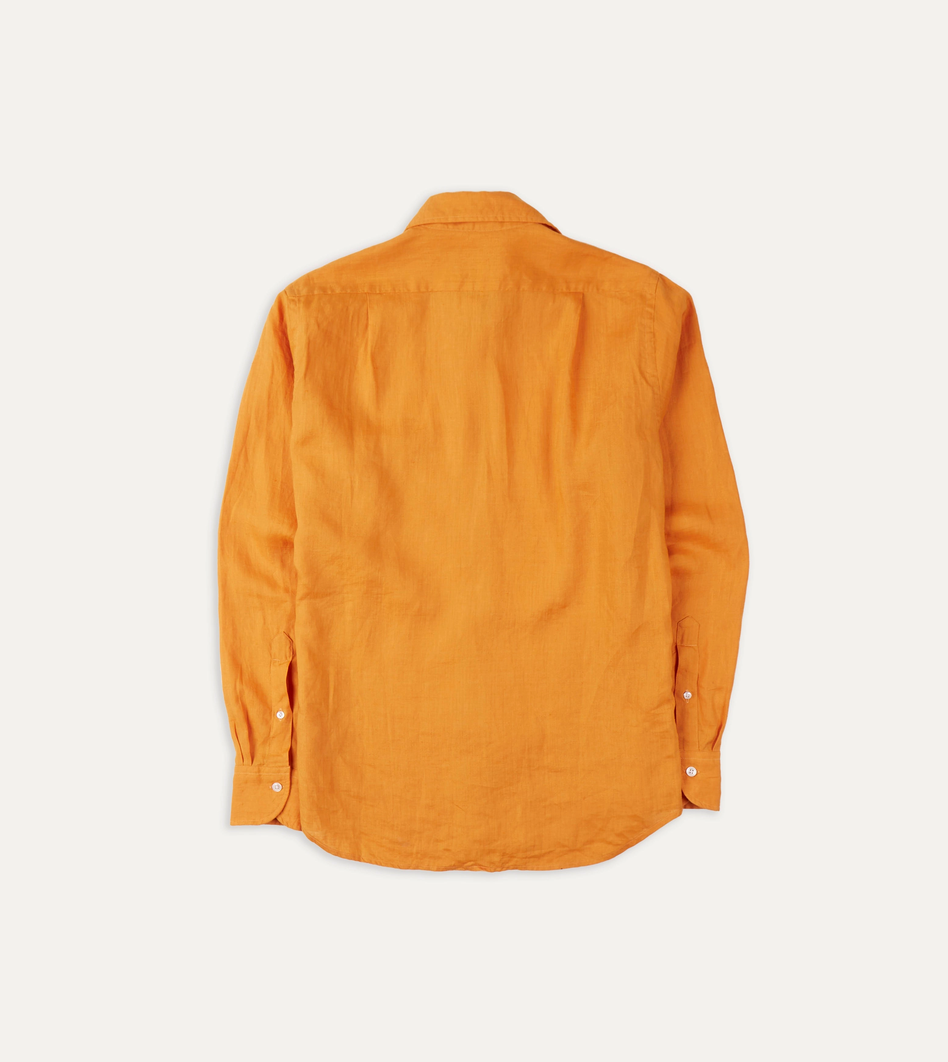 Double Needle Hemming Yellow Linen Spread Collar Shirt