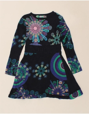 DESIGUAL Girls Abstract Pattern A-Line Dress 7-8 Years Navy Blue Contemporary Style