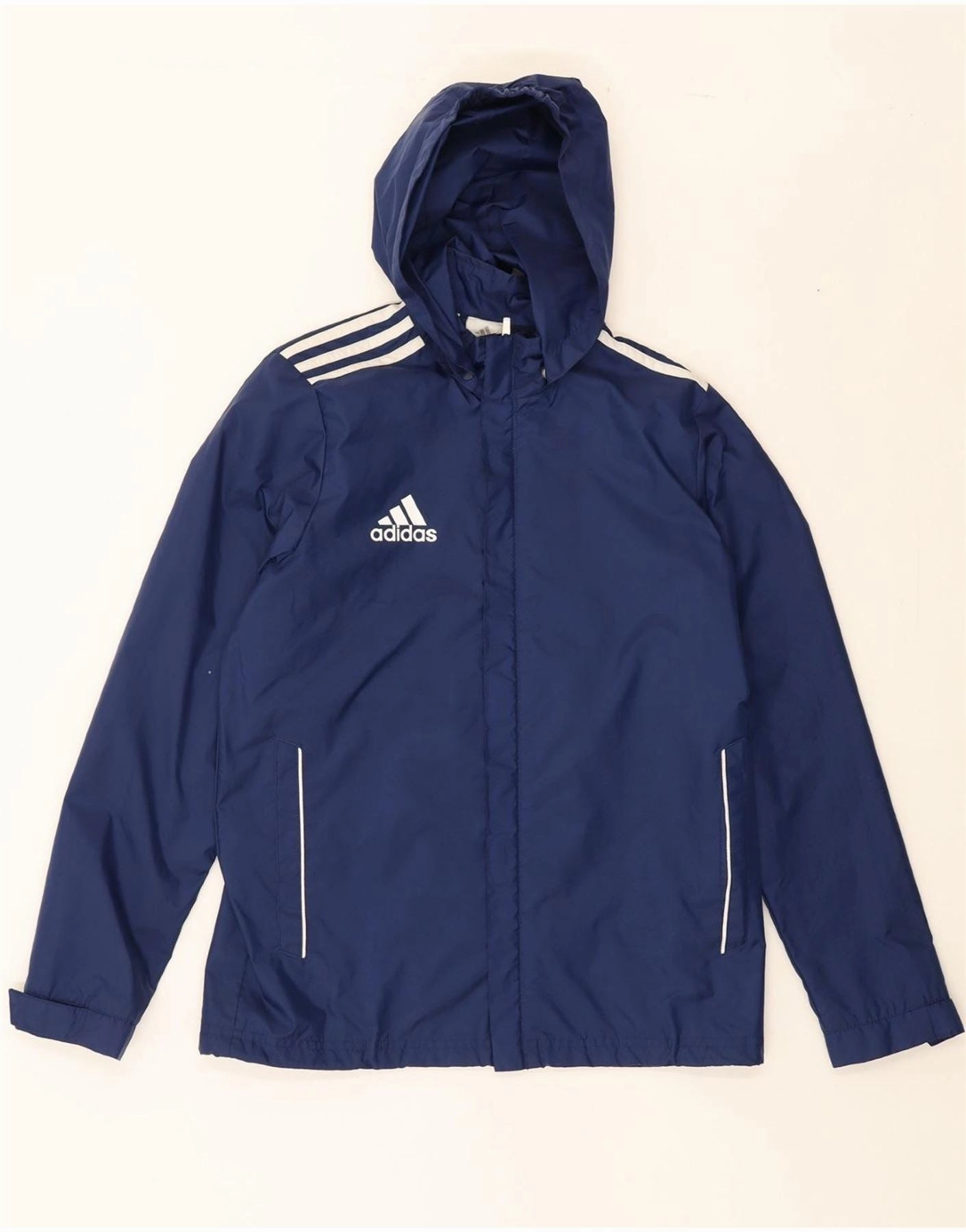 ADIDAS Boys Graphic Hooded Rain Jacket 13-14 Years Navy Blue Nylon Market