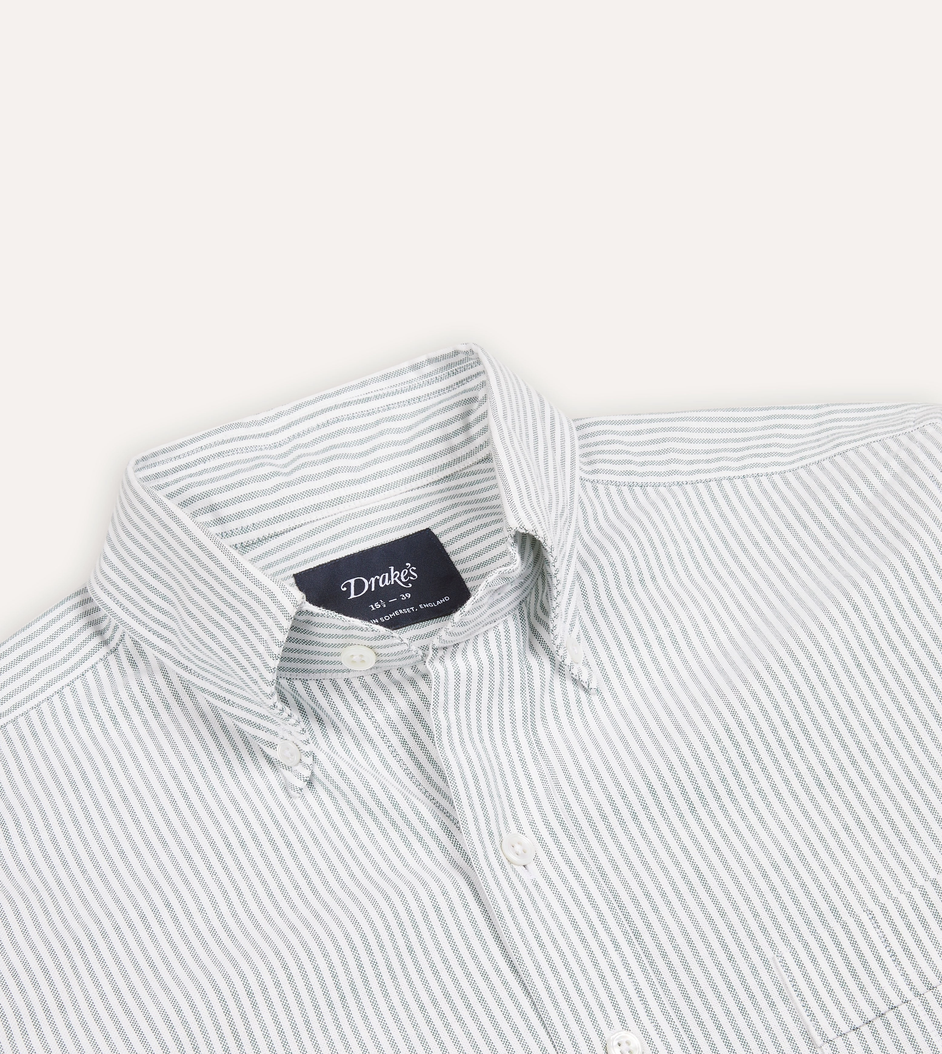hypoallergenic No Chafe Edging Light Green Ticking Stripe Cotton Oxford Cloth Button-Down Shirt