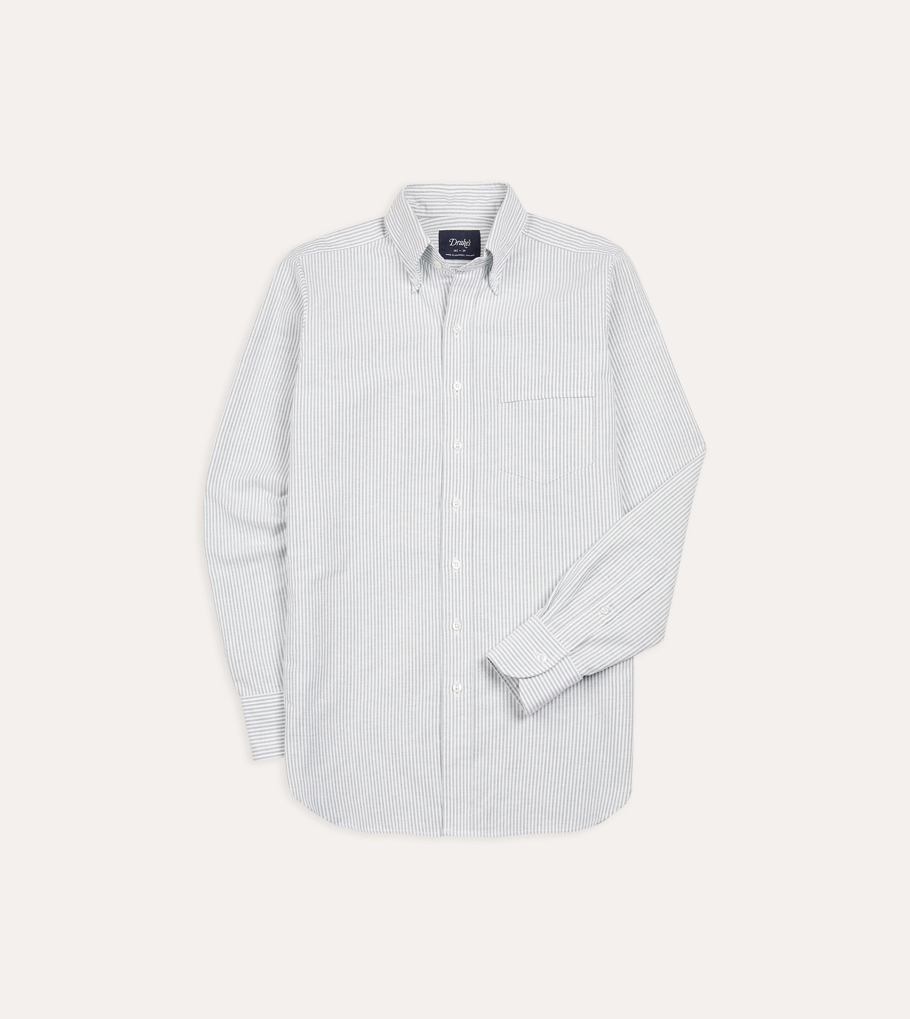 Light Green Ticking Stripe Cotton Oxford Cloth Button-Down Shirt Poolside Lounge Moisture Wicking Layer