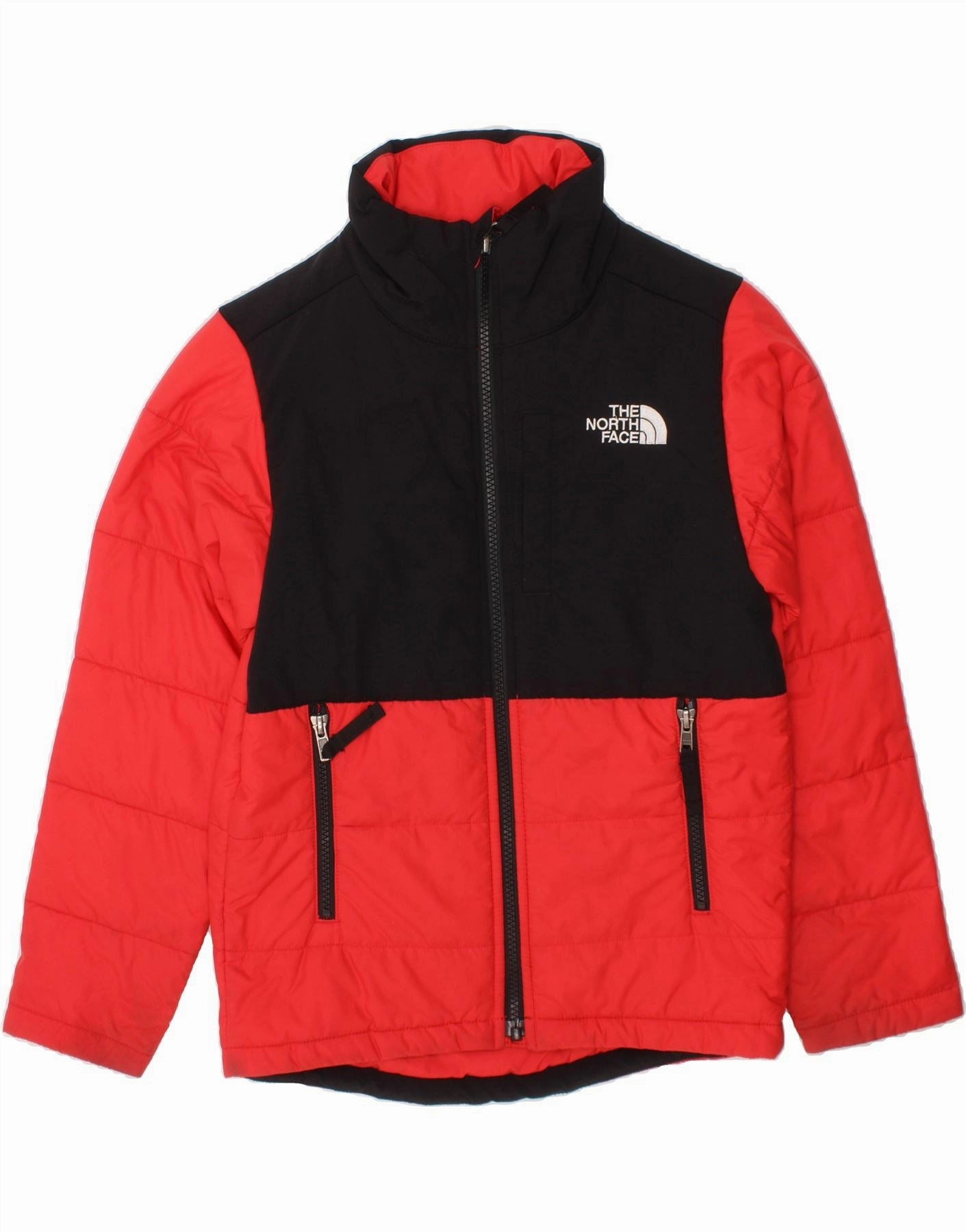 THE NORTH FACE Boys Padded Jacket 7-8 Years Small  Red Colourblock Adventure Layer