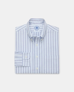 Wedding guest Made-in-USA Blue & Light Blue Bold Stripe Oxford Sport Shirt - Classic Fit
