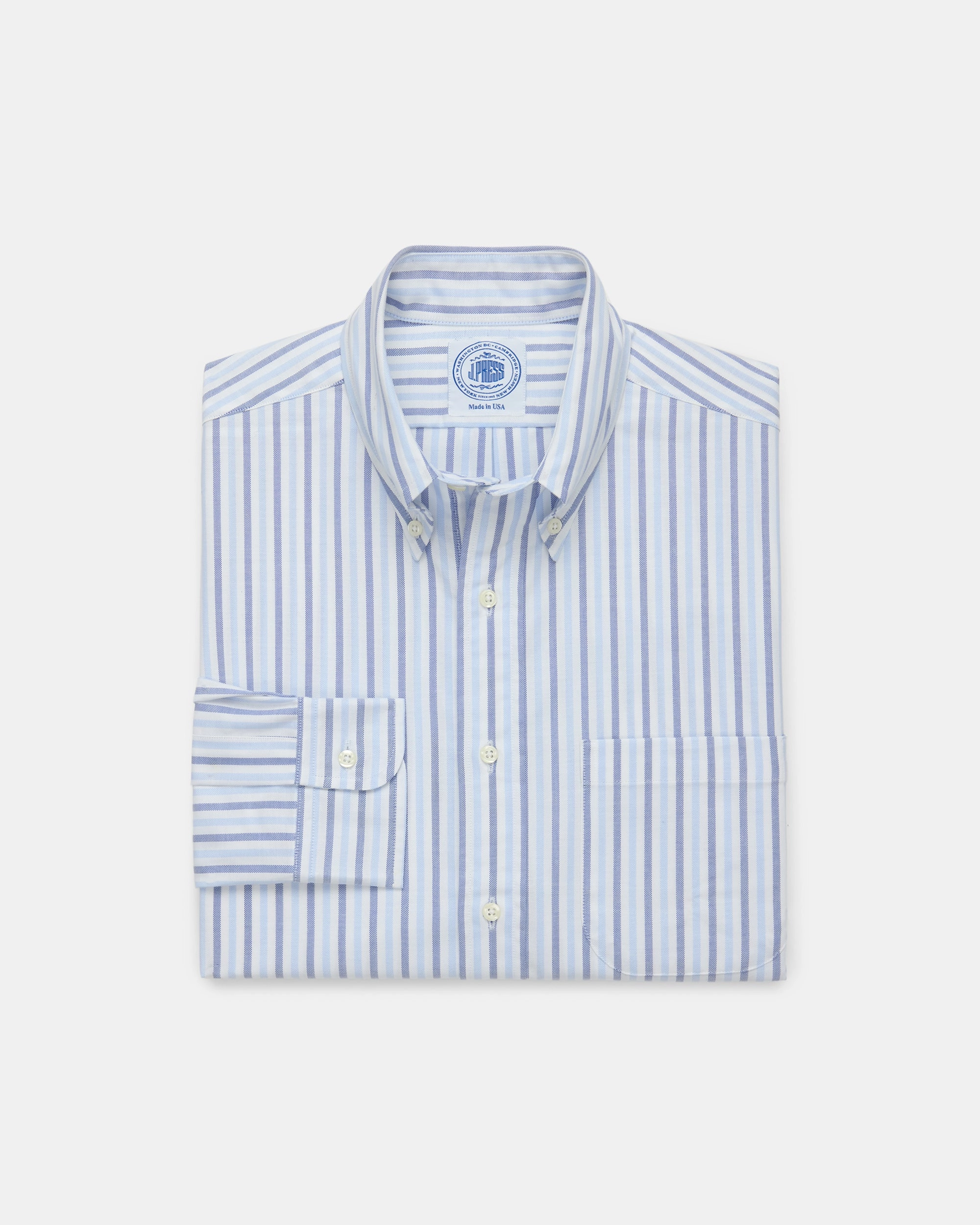 Wrinkle Free Care Sophisticated Style Made-in-USA Blue & Light Blue Bold Stripe Oxford Sport Shirt - Classic Fit