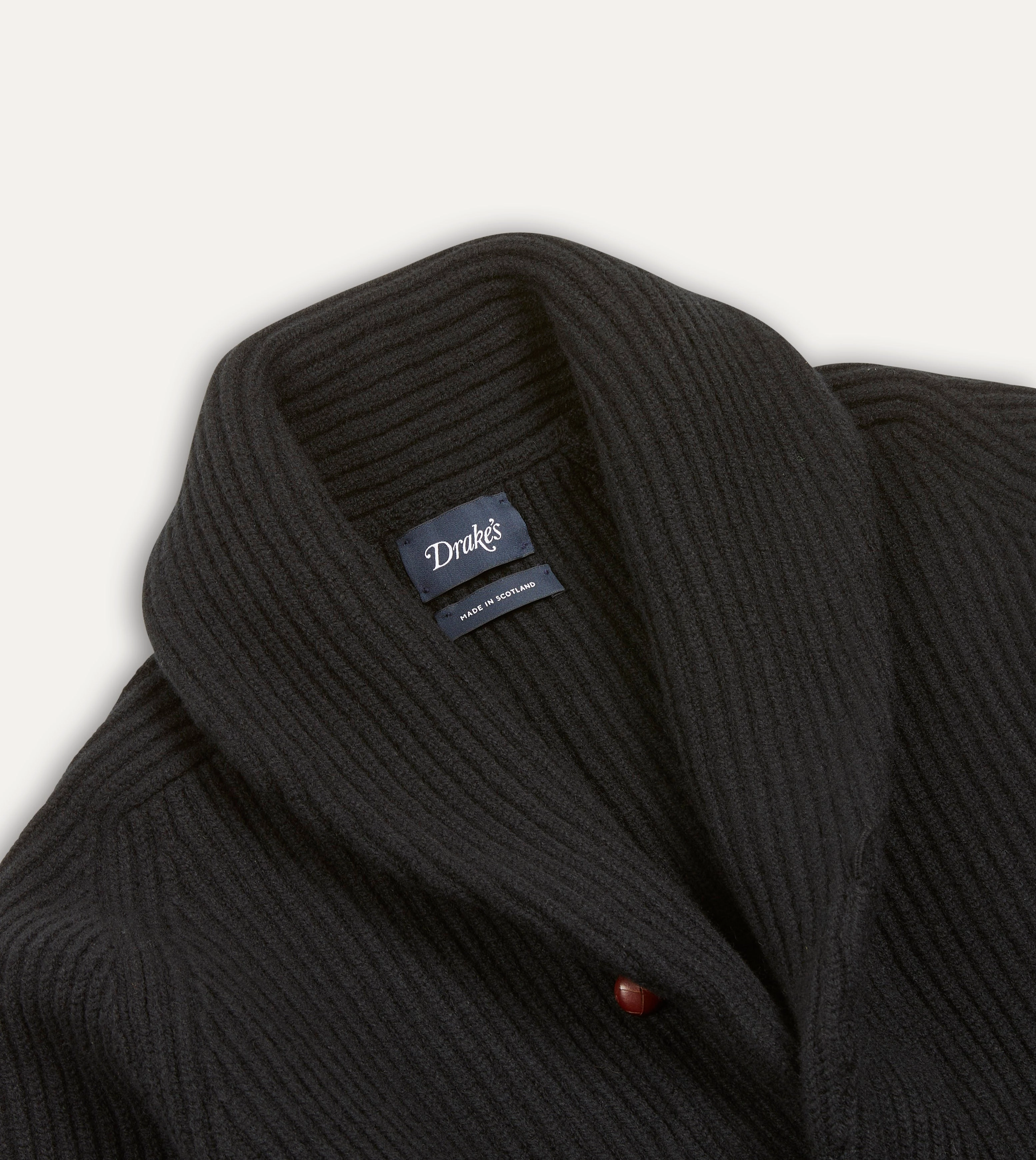 Black Lambswool Shawl Collar Cardigan Circular Knit Sustainability Guide StretchRecovery Yarn