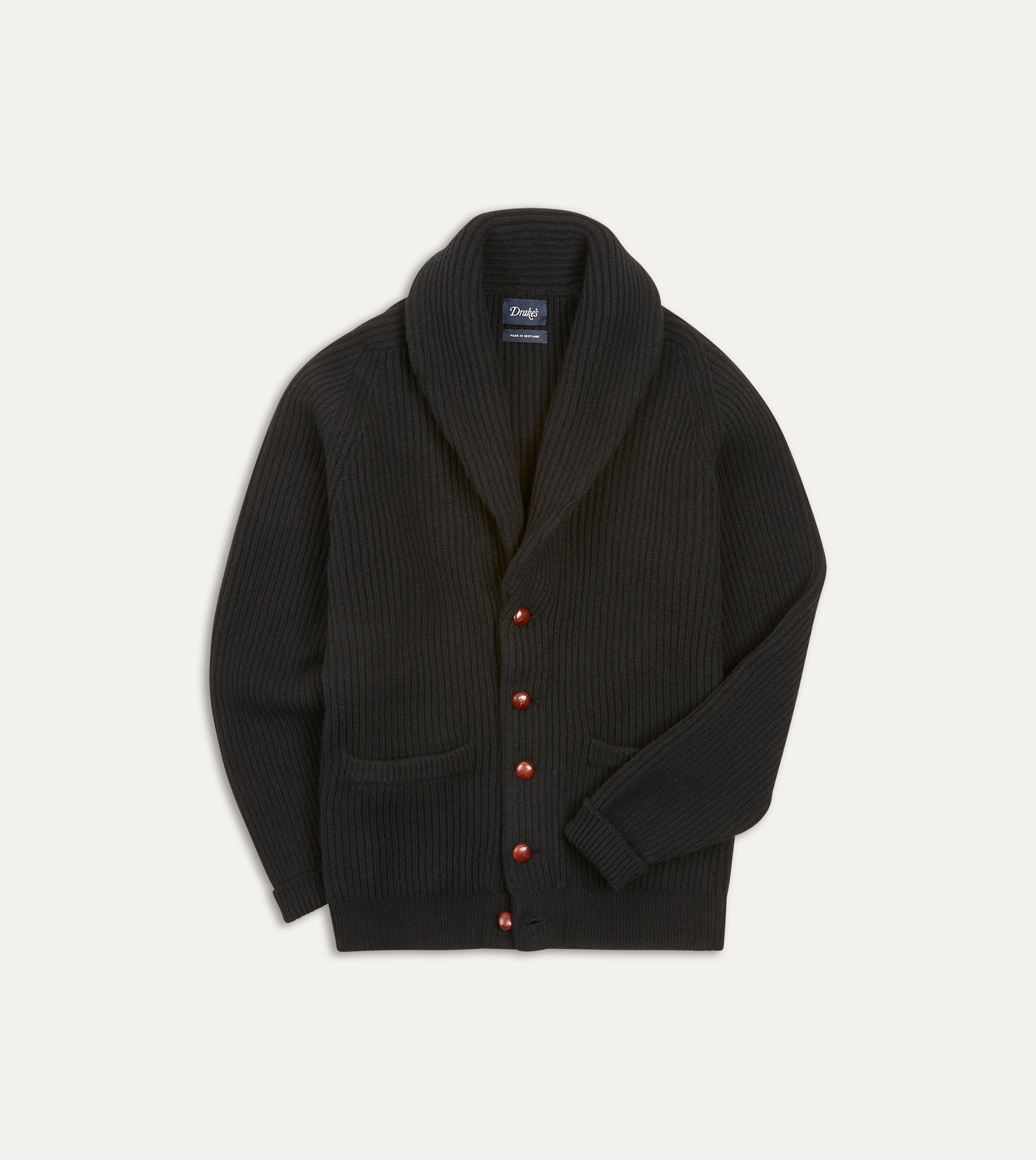 Black Lambswool Shawl Collar Cardigan Flexible Side Gusset