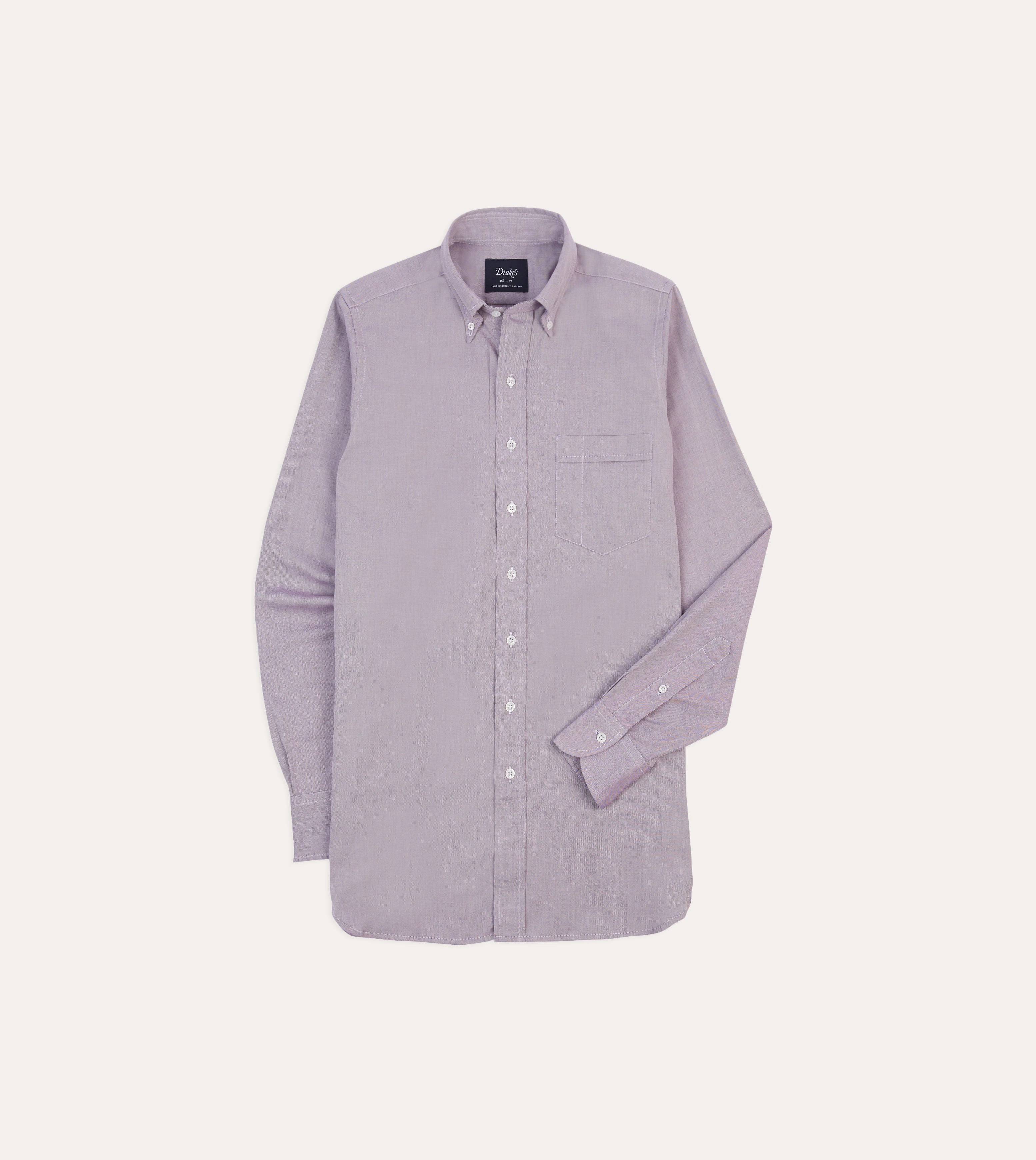Lilac Pinpoint Oxford Cotton Cloth Button-Down Shirt Embellished Neckline Chambray Fabric