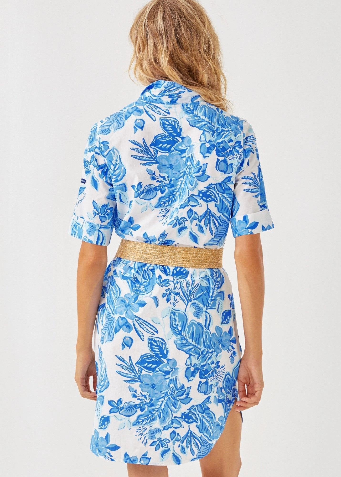 Lilly Pulitzer x LEONIE - Pinstriped Shirt Dress with Exclusive Lilly Print (SOLEIL AZUR BLUE) Velvet Finish