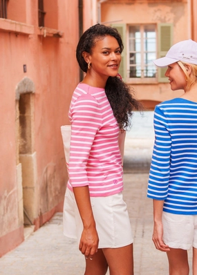 Versatile knitwear Lilly Pulitzer x VOISSEY - Cotton Sweater with Lilly Logo Embroidery  (NEON PINK / WHITE)