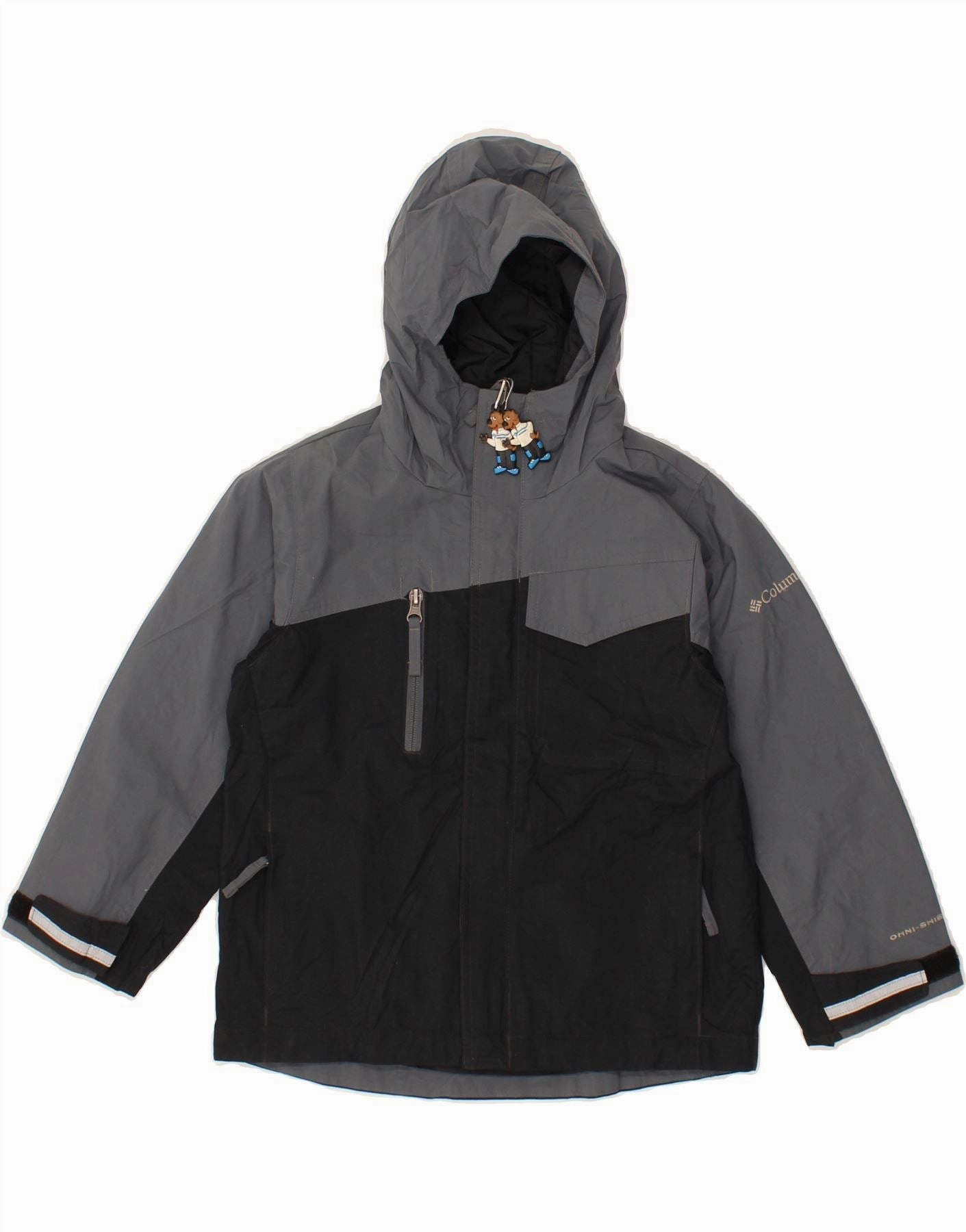 COLUMBIA Boys Hooded Rain Jacket 6-7 Years Black Colourblock Nylon Enhance Lose