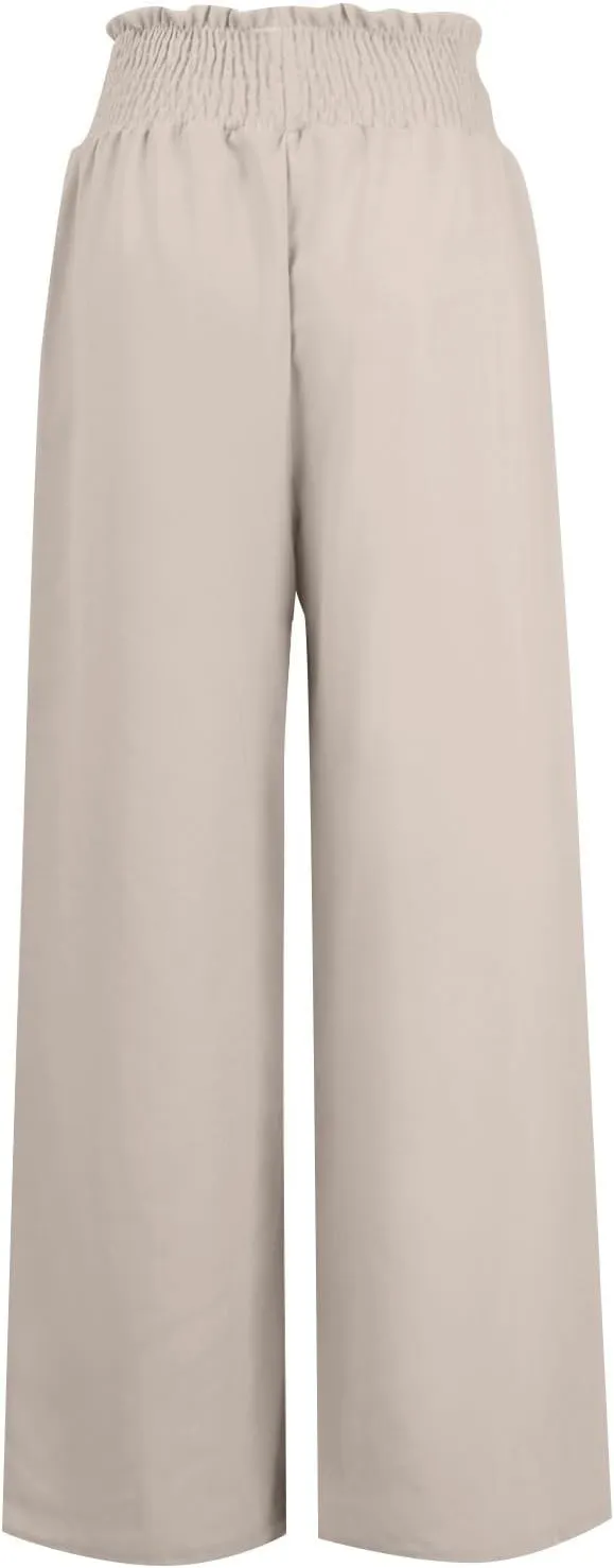 Linen Blend Yoga Pants for Women Wide Leg Comfy Loose Drawstring High Rise Smocked Pants Casual Boho Beach Pants