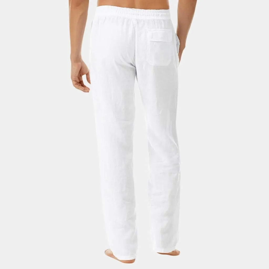 Linen Pant for Men Lightweight Drawstring Elastic Waist Casual Pant Baggy Workout Straight Leg Sweatpant with Pockets