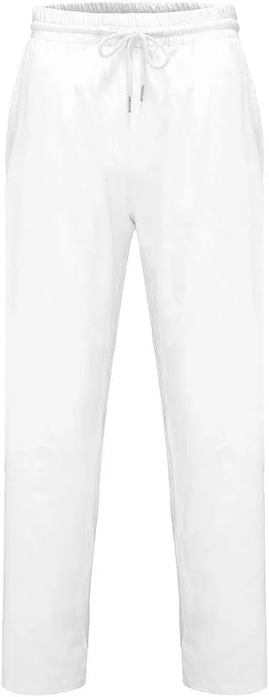 Linen Pant for Men Lightweight Drawstring Elastic Waist Casual Pant Baggy Workout Straight Leg Sweatpant with Pockets