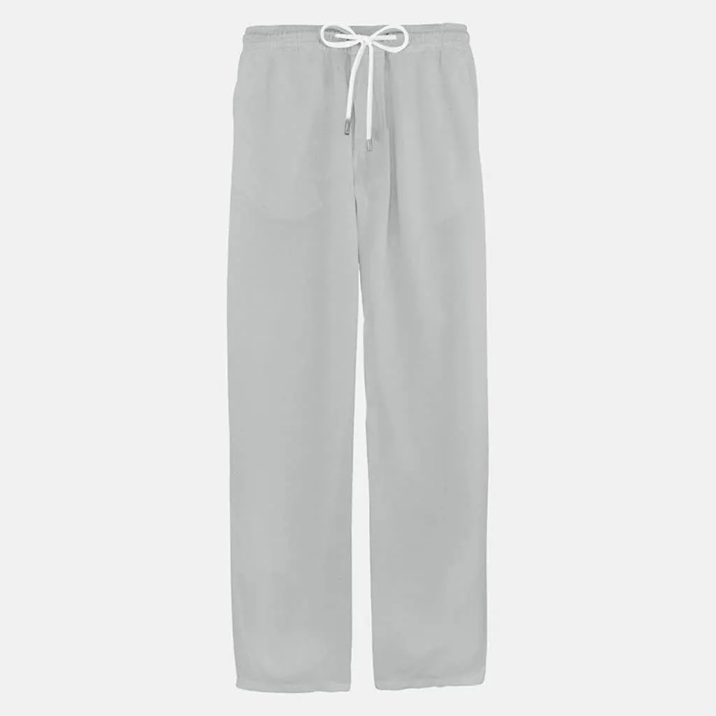 Linen Pant for Men Lightweight Drawstring Elastic Waist Casual Pant Baggy Workout Straight Leg Sweatpant with Pockets