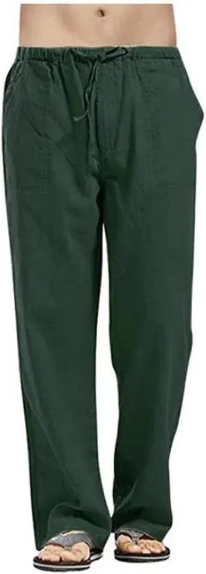 Linen Pants for Men Beach Elastic Drawstring Waist Lounge Beach Pants Summer Casual Straight Leg Dress Trousers