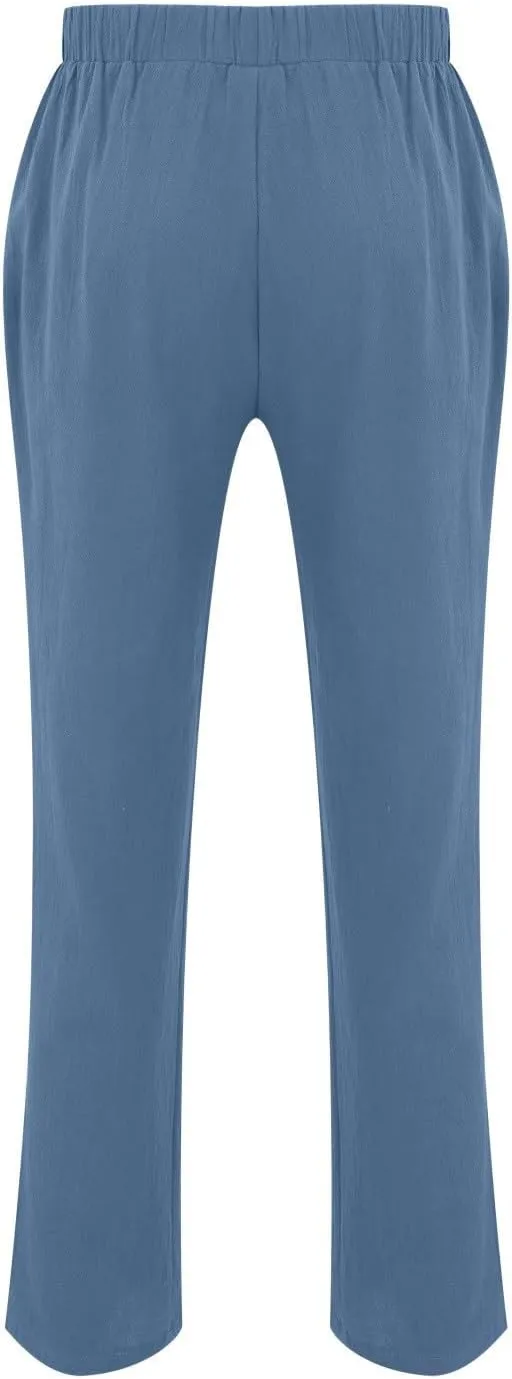 Linen Pants for Men Loose Fit Casual Drawstring Elastic Waist Beach Pants Summer Lightweight Trouser with Pockets