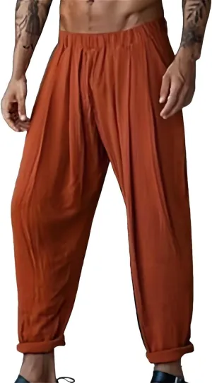 Linen Pants for Men Loose Fit Casual Drawstring Elastic Waist Beach Pants Summer Lightweight Trouser with Pockets