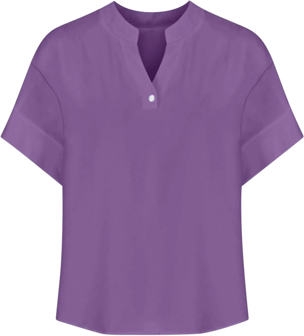 Linen Shirts for Women Button Down Short Sleeve Shirts Cotton Collared V Neck Solid Casual Blouses with Pocket