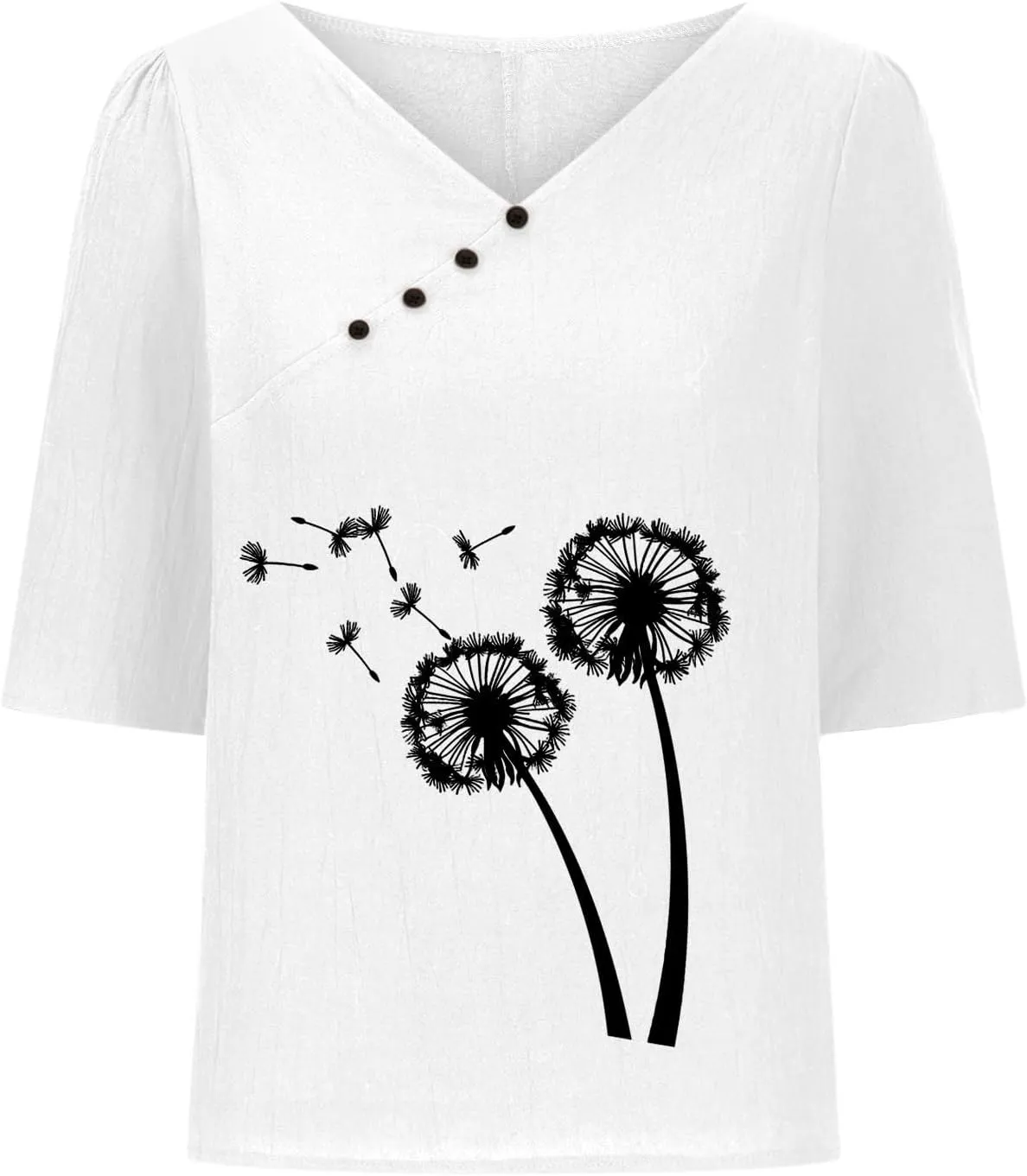Linen Shirts for Women Dandelion Graphic Tee Summer Cotton Linen Shirts Boho Vacation Clothes Short Sleeve Fashion Top