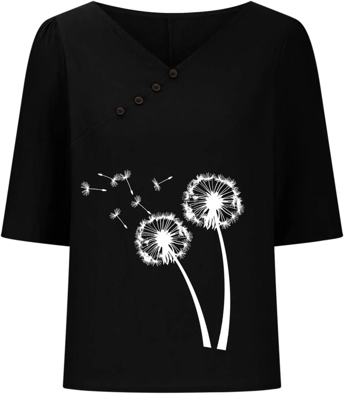Linen Shirts for Women Dandelion Graphic Tee Summer Cotton Linen Shirts Boho Vacation Clothes Short Sleeve Fashion Top