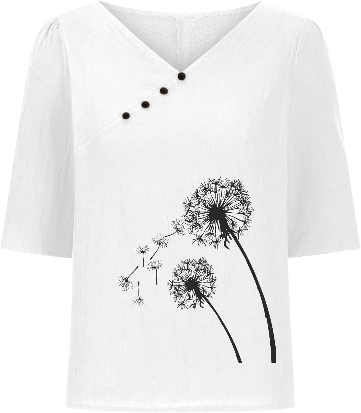 Linen Shirts for Women Dandelion Graphic Tee Summer Cotton Linen Shirts Boho Vacation Clothes Short Sleeve Fashion Top