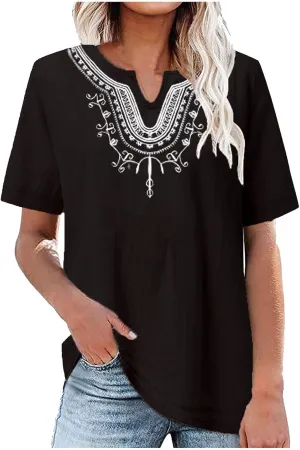 Linen Shirts for Women Embroidery V Neck Shirts Vintage Cotton Linen Tunic Tops Summer Trendy Blouses Tee Shirts Tops